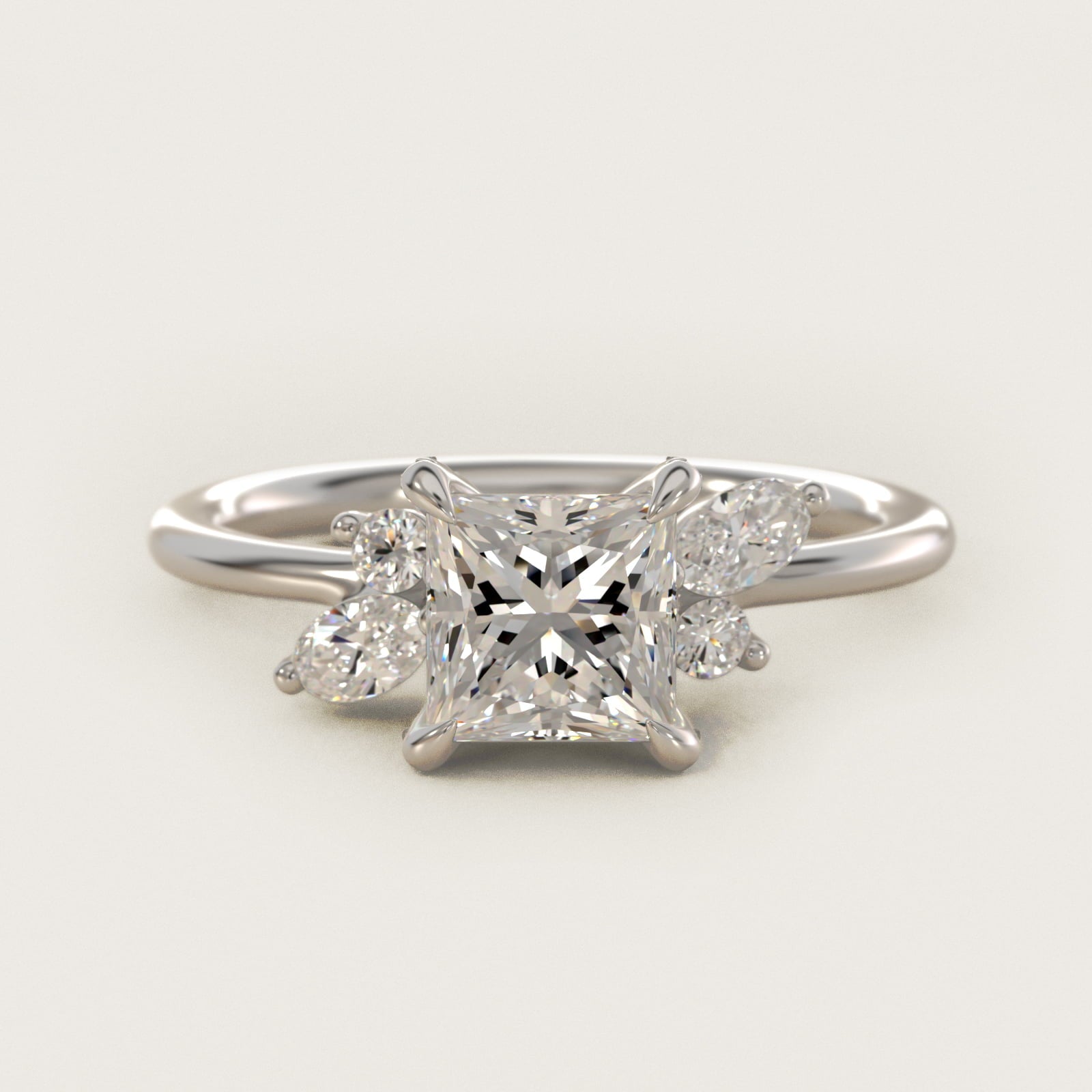 Marquise Diamond Accents Side Stone Engagement Ring With PavŽ Basket In 14K White Gold By James Allen - Princess Center
