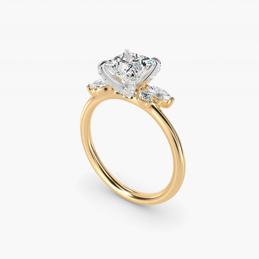 Marquise Diamond Accents Side Stone Engagement Ring With PavŽ Basket In 14K Yellow Gold By James Allen - Princess Center