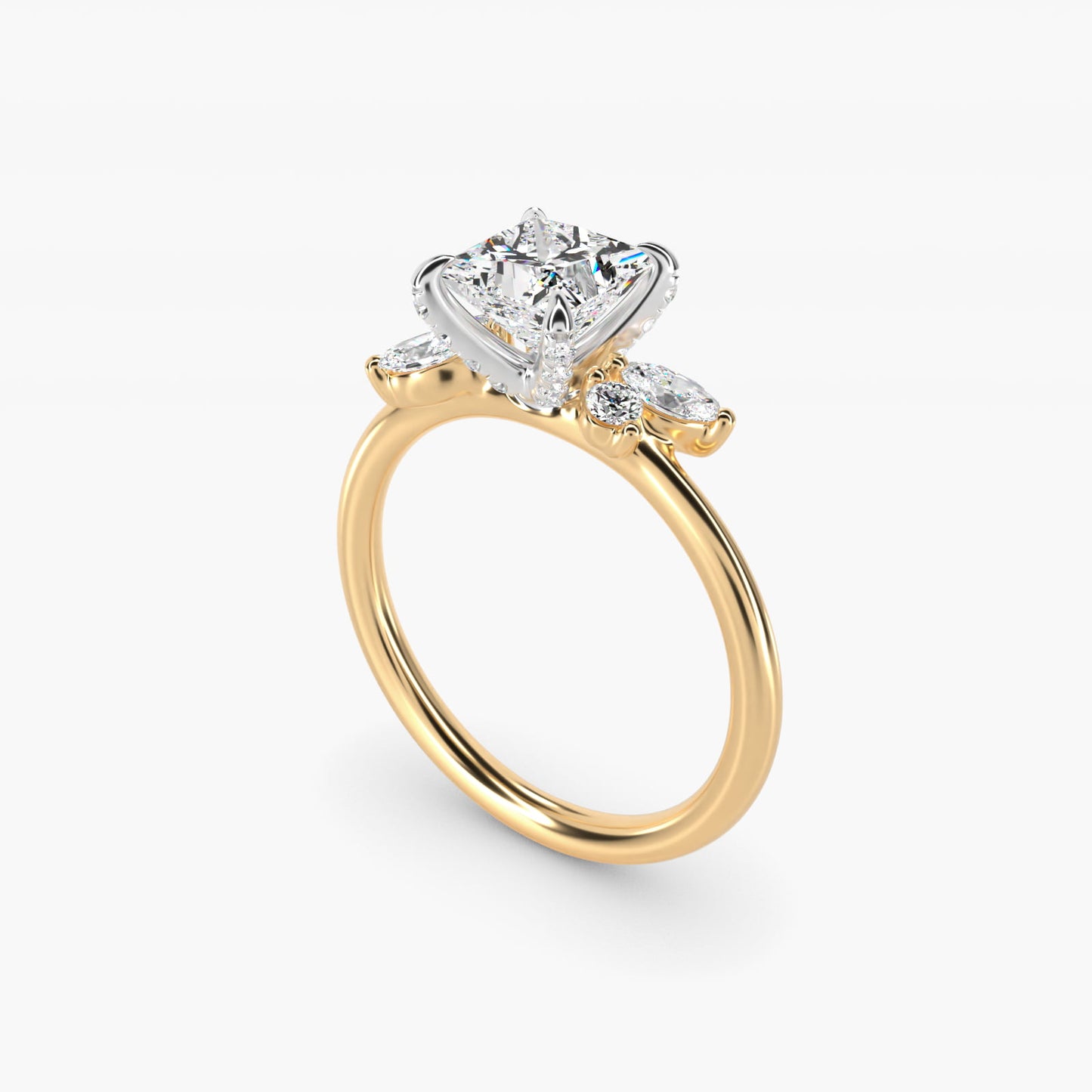 Marquise Diamond Accents Side Stone Engagement Ring With PavŽ Basket In 18k Yellow Gold By James Allen - Princess Center