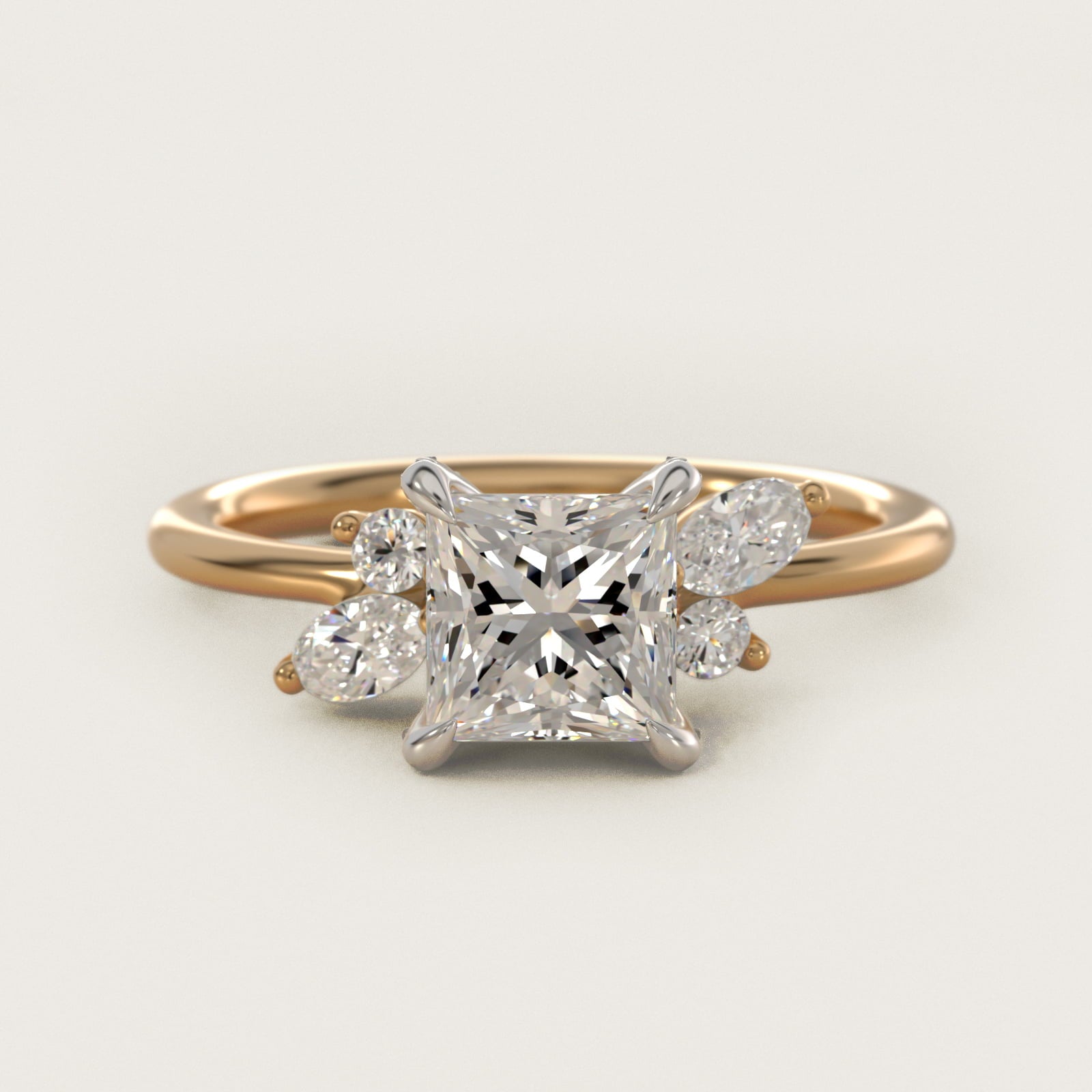 Marquise Diamond Accents Side Stone Engagement Ring With PavŽ Basket In 18k Yellow Gold By James Allen - Princess Center