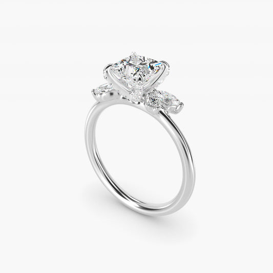 Marquise Diamond Accents Side Stone Engagement Ring With PavŽ Basket In Platinum By James Allen - Princess Center