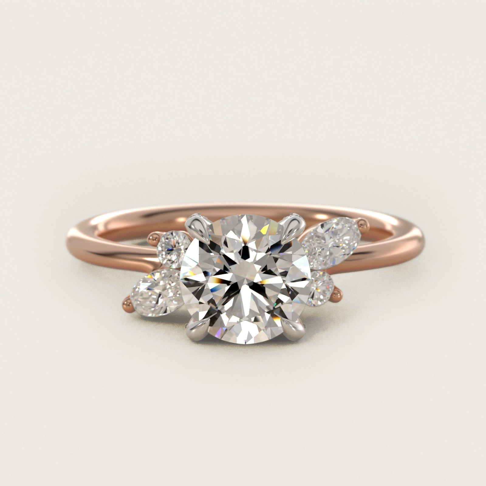 Marquise Diamond Accents Side Stone Engagement Ring With PavŽ Basket In 14K Rose Gold By James Allen - Round Center