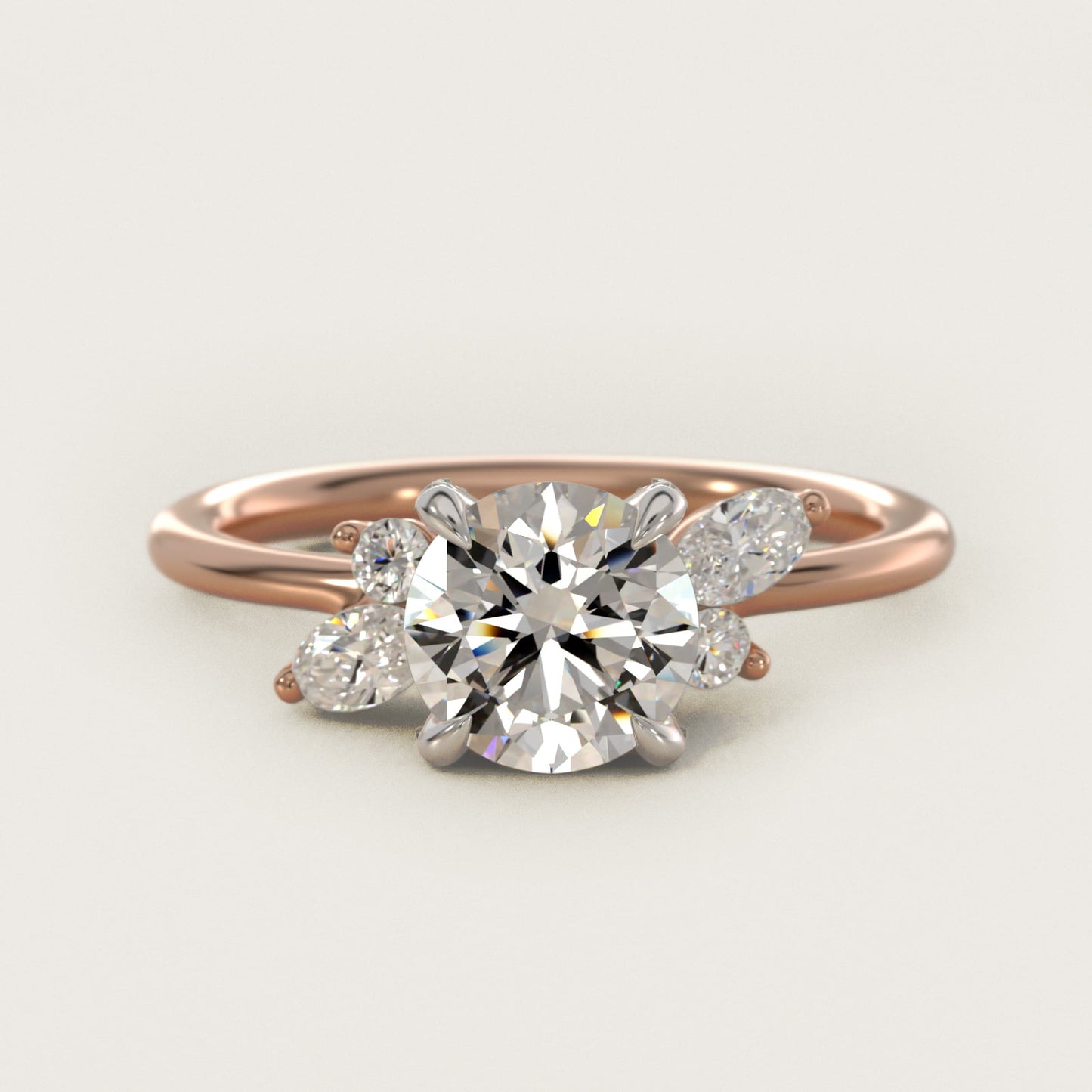 Marquise Diamond Accents Side Stone Engagement Ring With PavŽ Basket In 18k Rose Gold By James Allen - Round Center