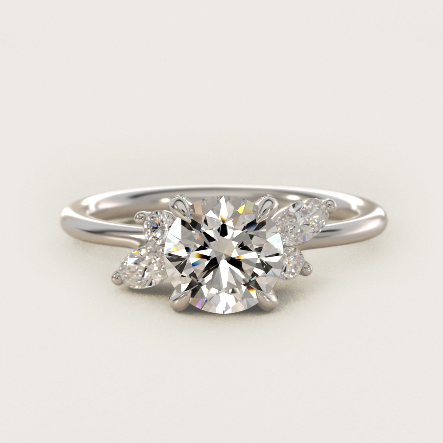 Marquise Diamond Accents Side Stone Engagement Ring With PavŽ Basket In 18k White Gold By James Allen - Round Center