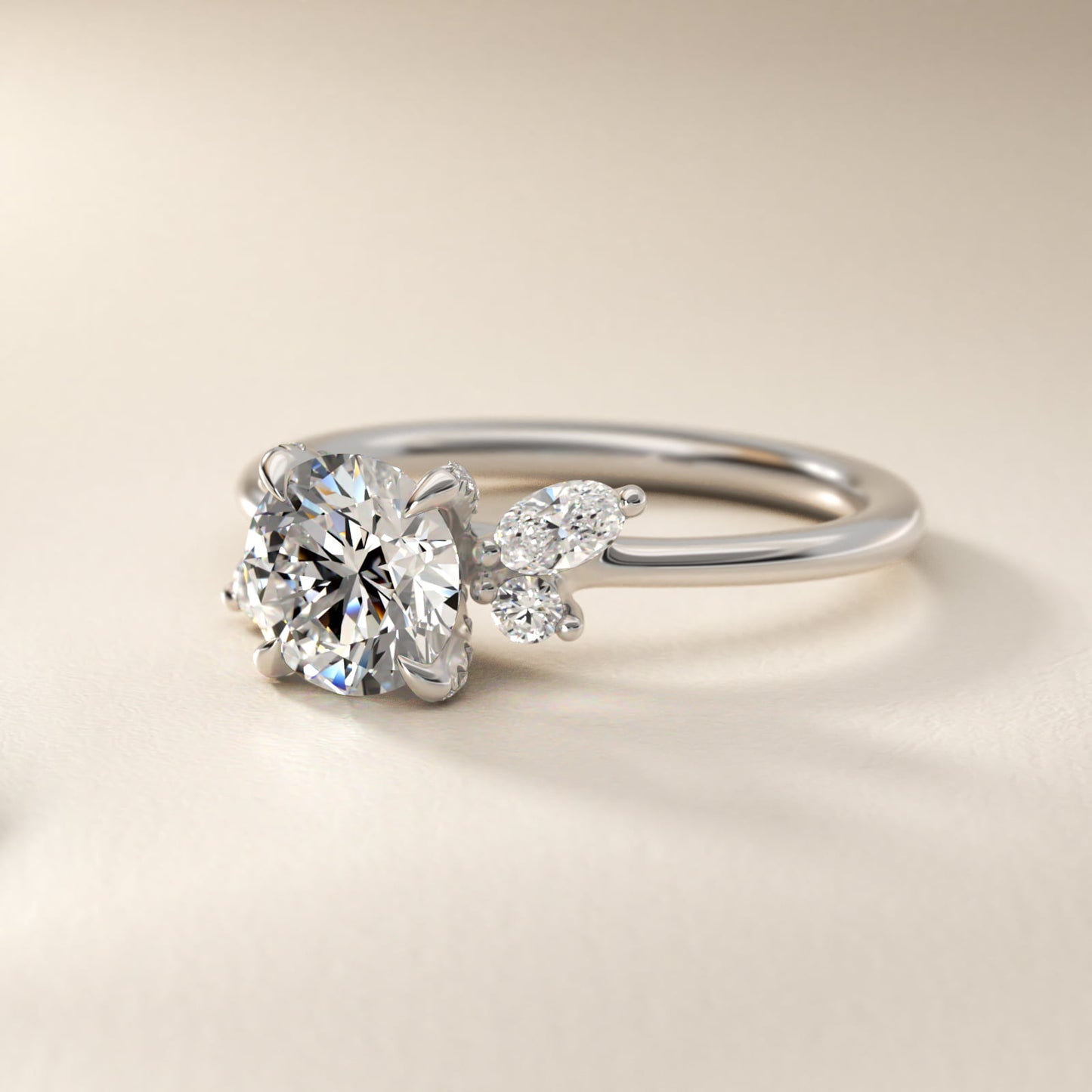 Marquise Diamond Accents Side Stone Engagement Ring With PavŽ Basket In 14K White Gold By James Allen - Round Center