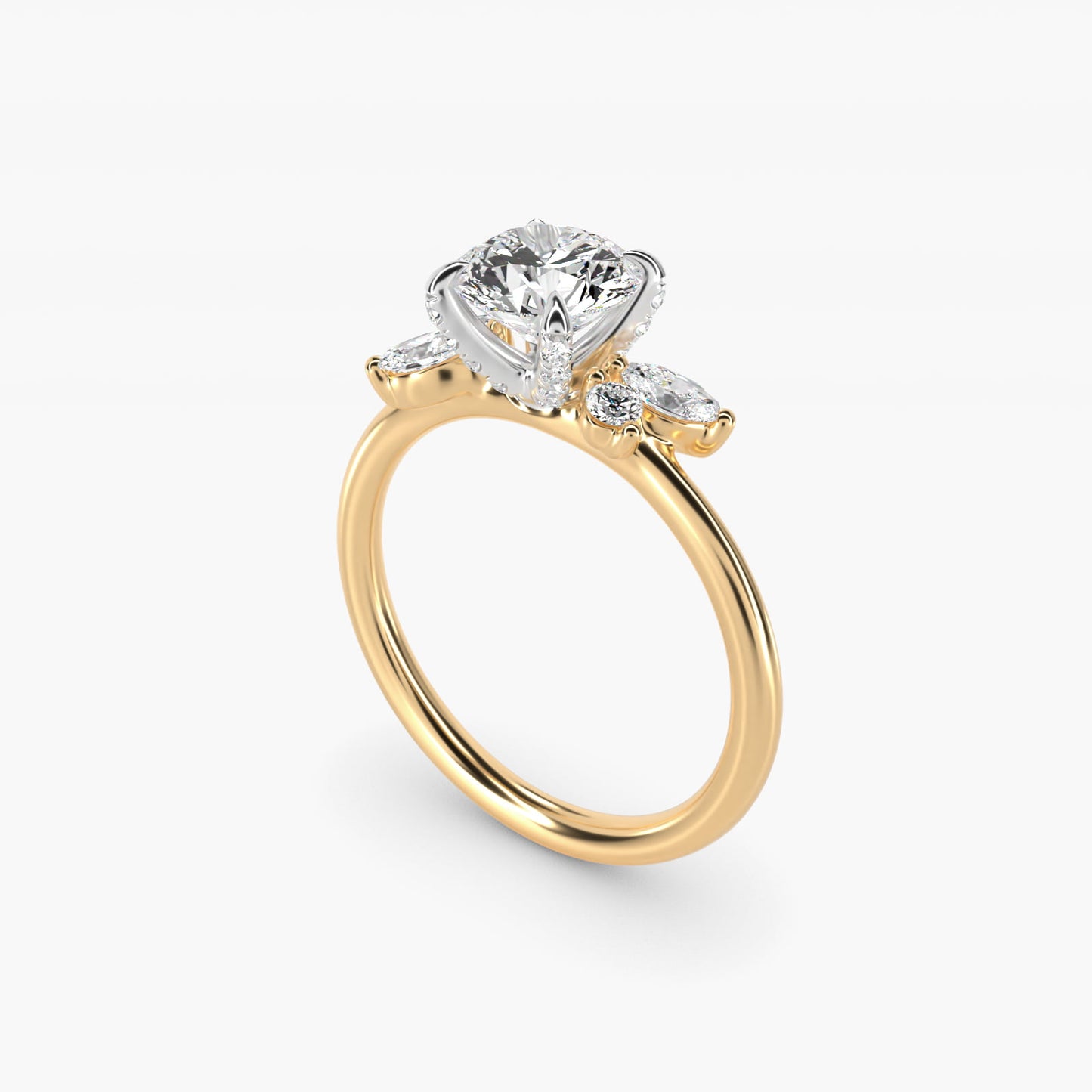 Marquise Diamond Accents Side Stone Engagement Ring With PavŽ Basket In 14K Yellow Gold By James Allen - Round Center