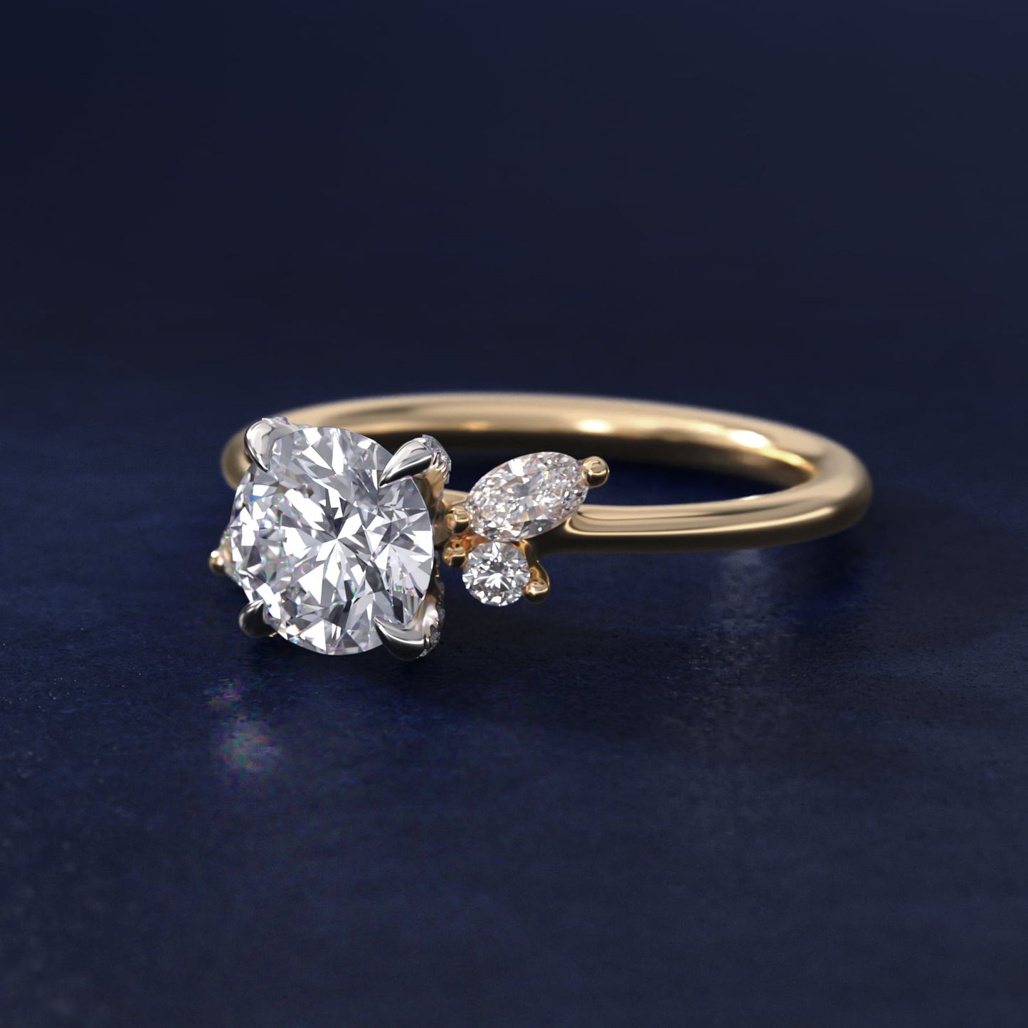 Marquise Diamond Accents Side Stone Engagement Ring With PavŽ Basket In 18k Yellow Gold By James Allen - Round Center
