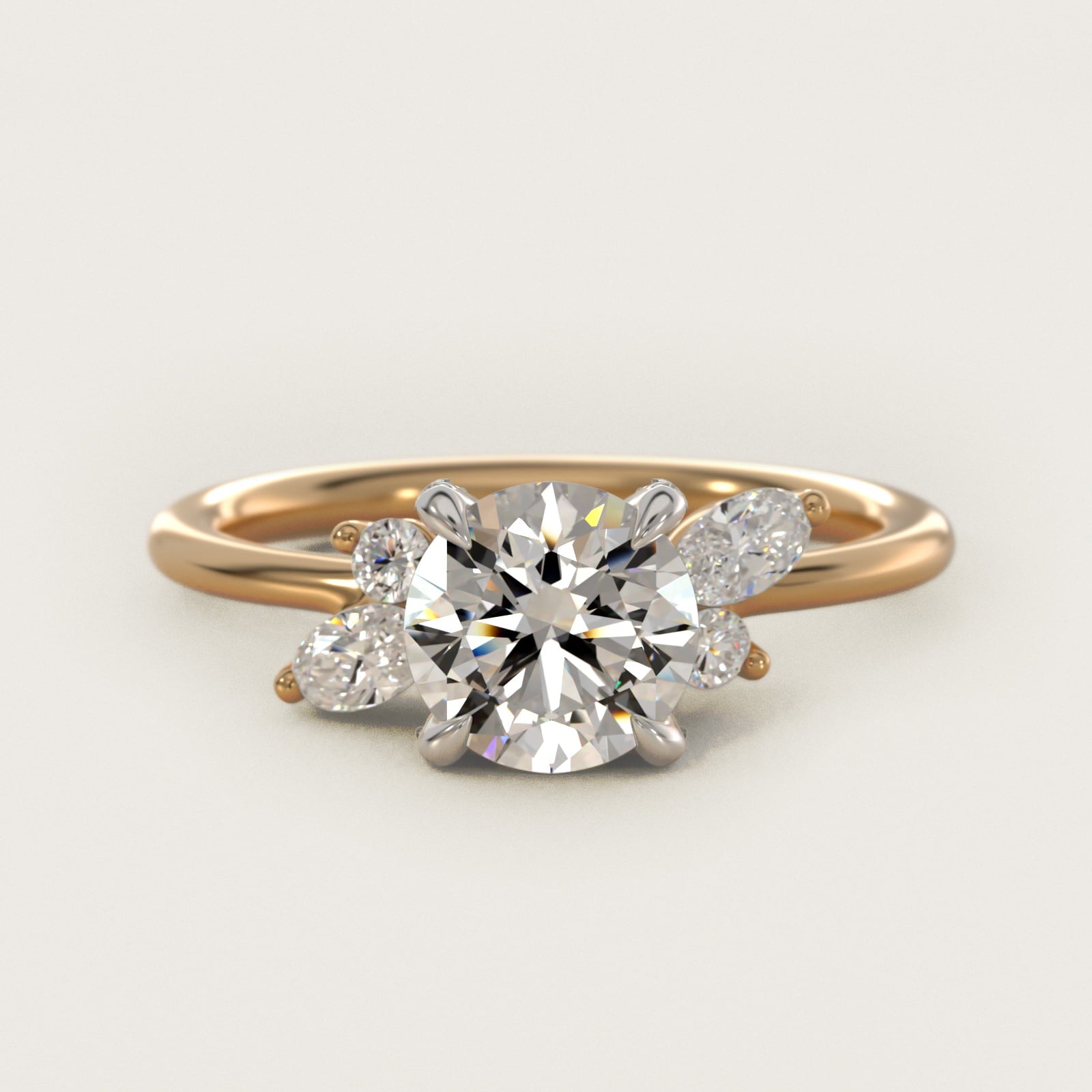Marquise Diamond Accents Side Stone Engagement Ring With PavŽ Basket In 14K Yellow Gold By James Allen - Round Center