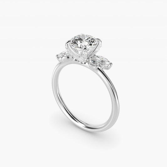 Marquise Diamond Accents Side Stone Engagement Ring With PavŽ Basket In Platinum By James Allen - Round Center