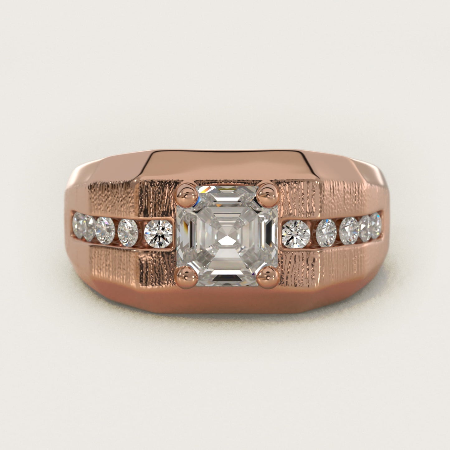 Men's Brushed Finish Diamond Channel Engagement Ring in 14k Rose Gold (1/4 ct. tw.) - Asscher Center