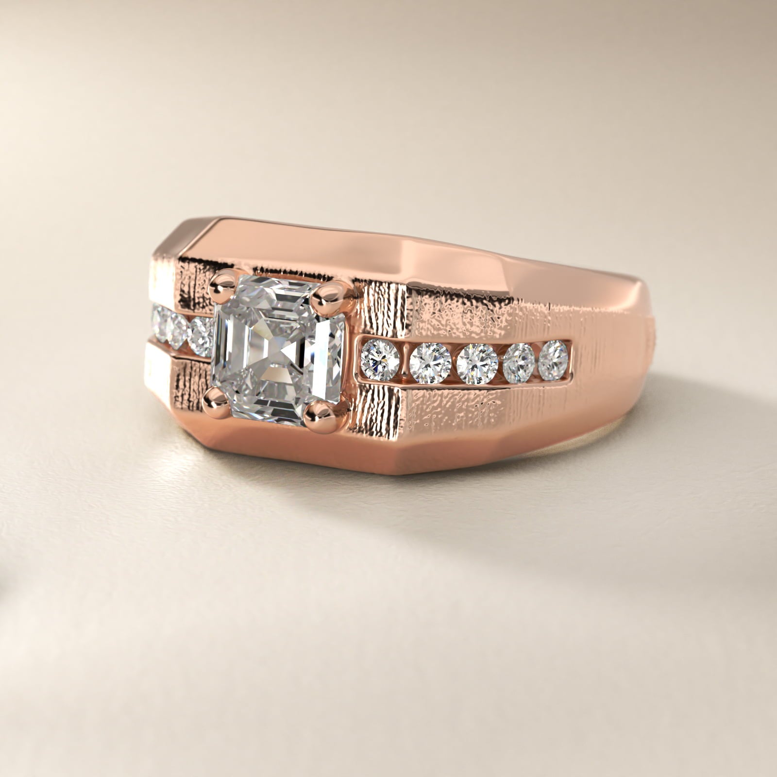 Men's Brushed Finish Diamond Channel Engagement Ring in 14k Rose Gold (1/4 ct. tw.) - Asscher Center