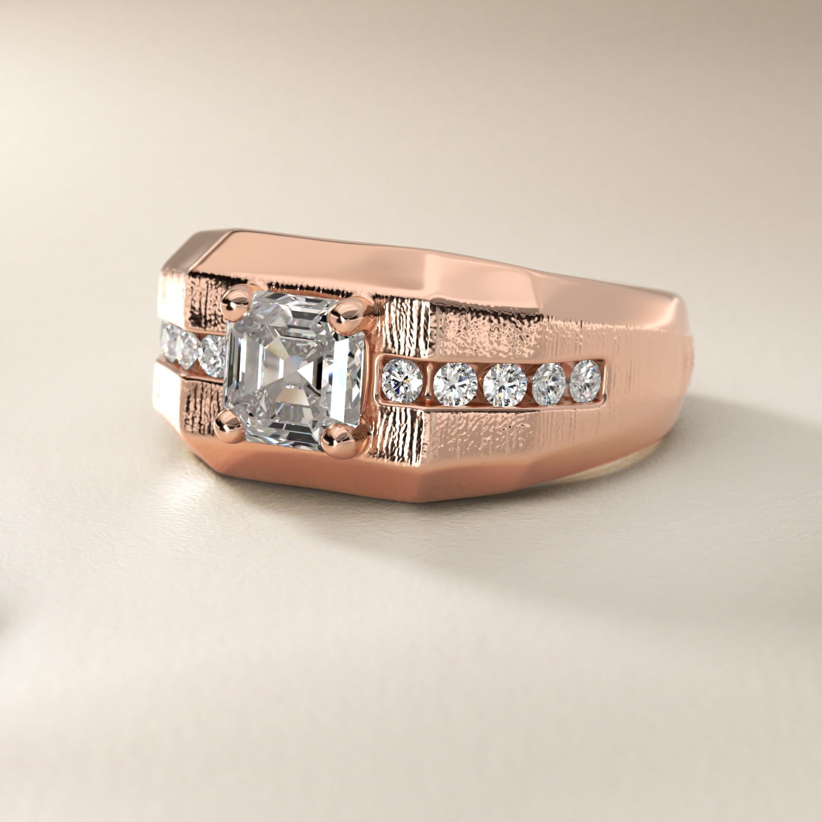 Men's Brushed Finish Diamond Channel Engagement Ring in 18k Rose Gold (1/4 ct. tw.) - Asscher Center
