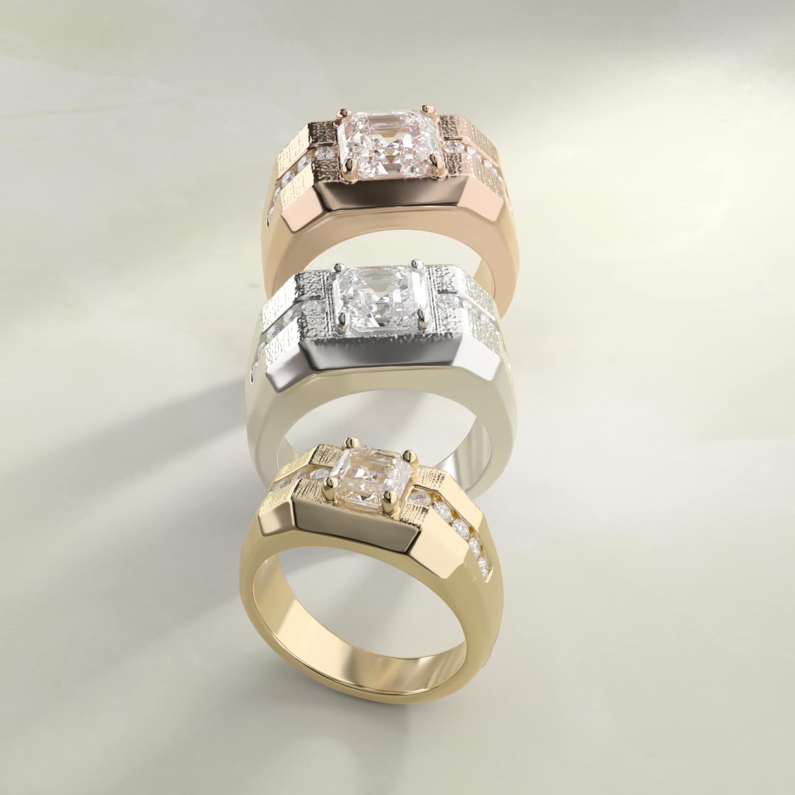 Men's Brushed Finish Diamond Channel Engagement Ring in 14k Rose Gold (1/4 ct. tw.) - Asscher Center