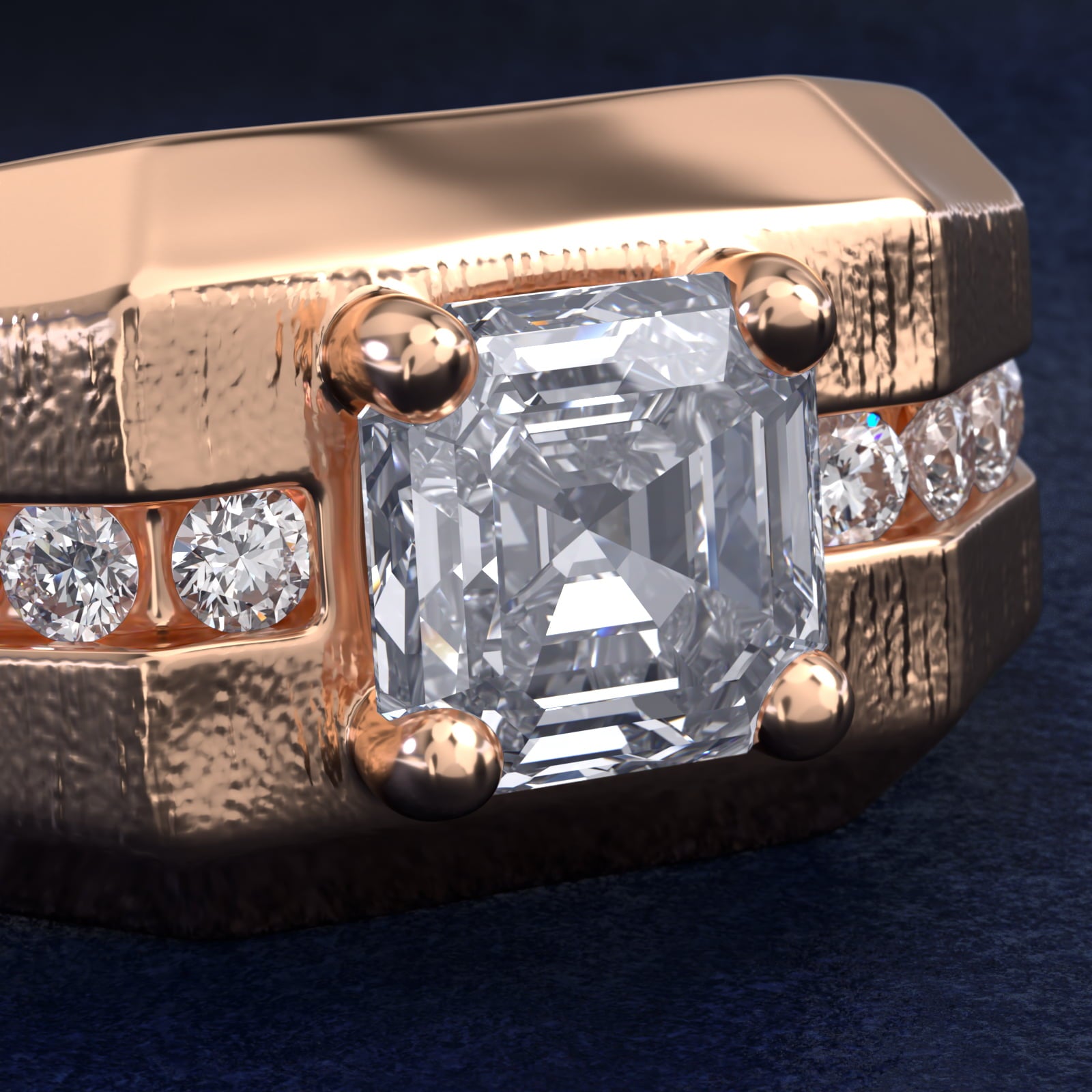 Men's Brushed Finish Diamond Channel Engagement Ring in 14k Rose Gold (1/4 ct. tw.) - Asscher Center