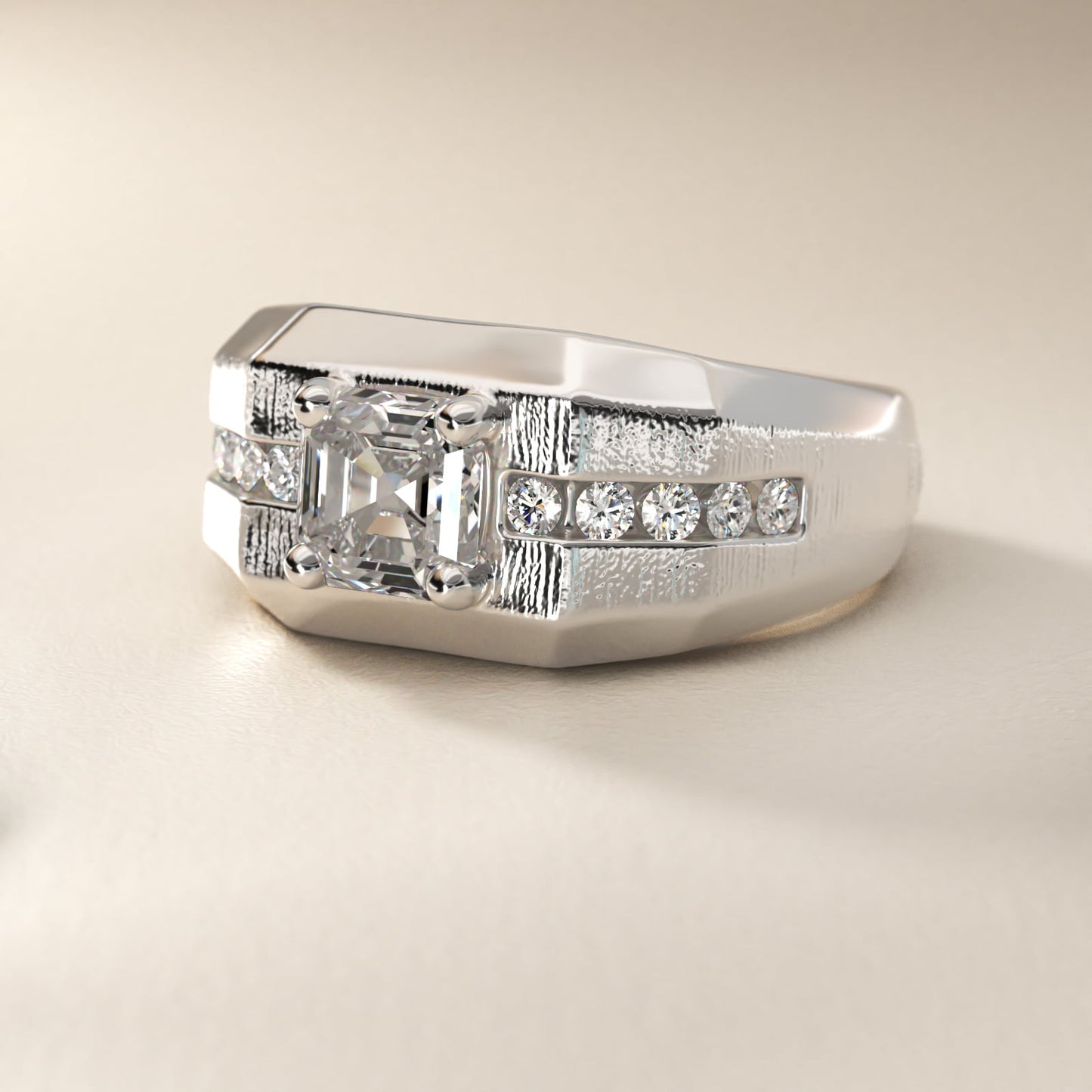 Men's Brushed Finish Diamond Channel Engagement Ring in 14k White Gold (1/4 ct. tw.) - Asscher Center