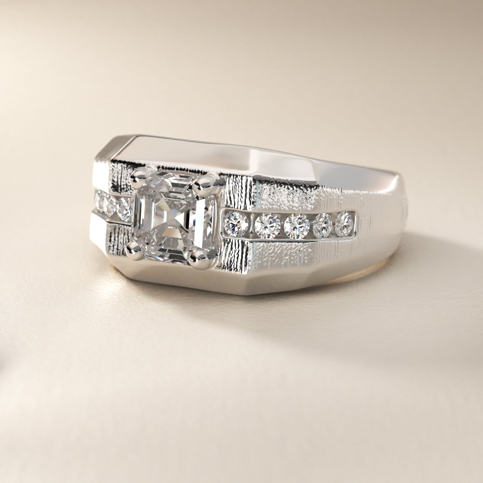 Men's Brushed Finish Diamond Channel Engagement Ring in 14k White Gold (1/4 ct. tw.) - Asscher Center