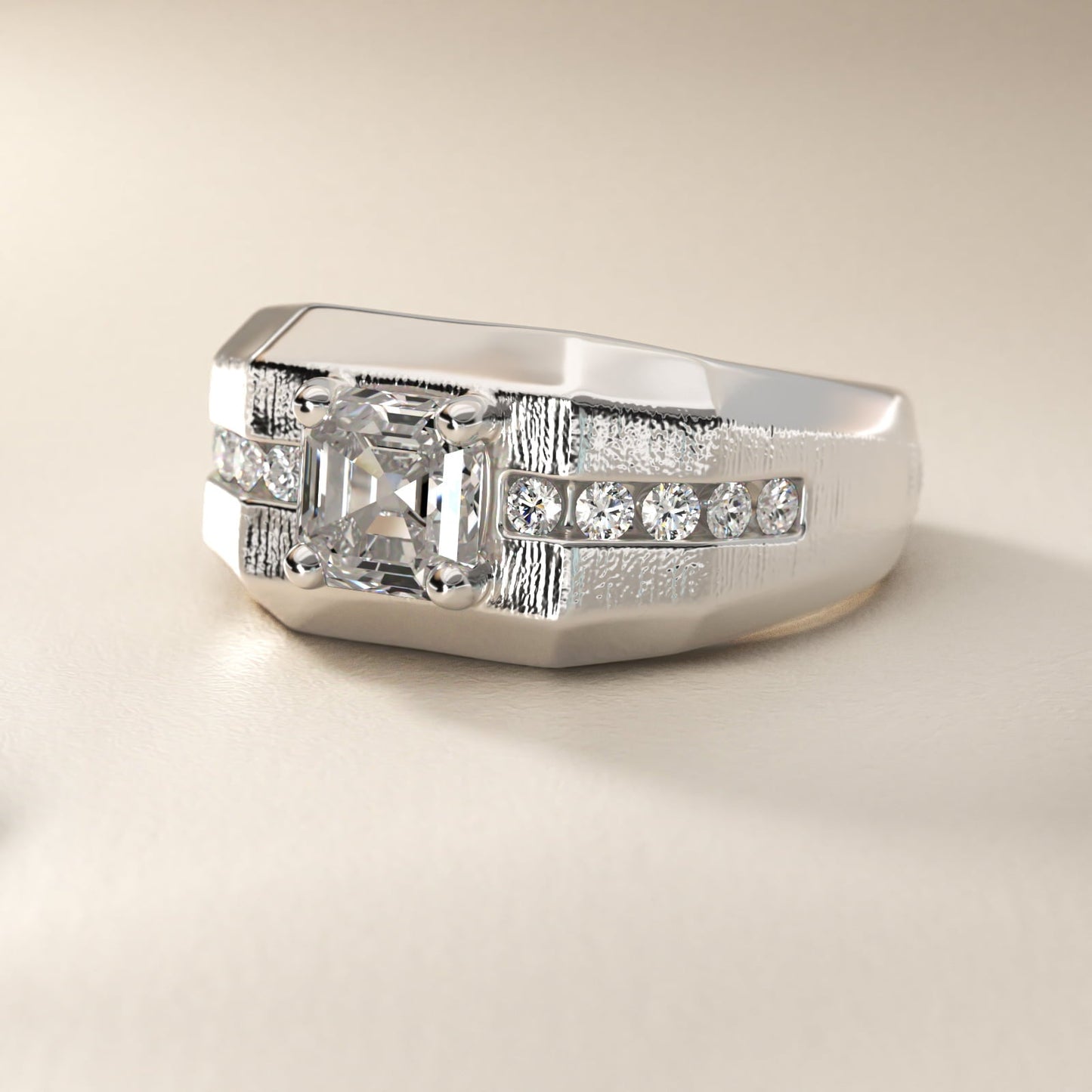Men's Brushed Finish Diamond Channel Engagement Ring in 18k White Gold (1/4 ct. tw.) - Asscher Center