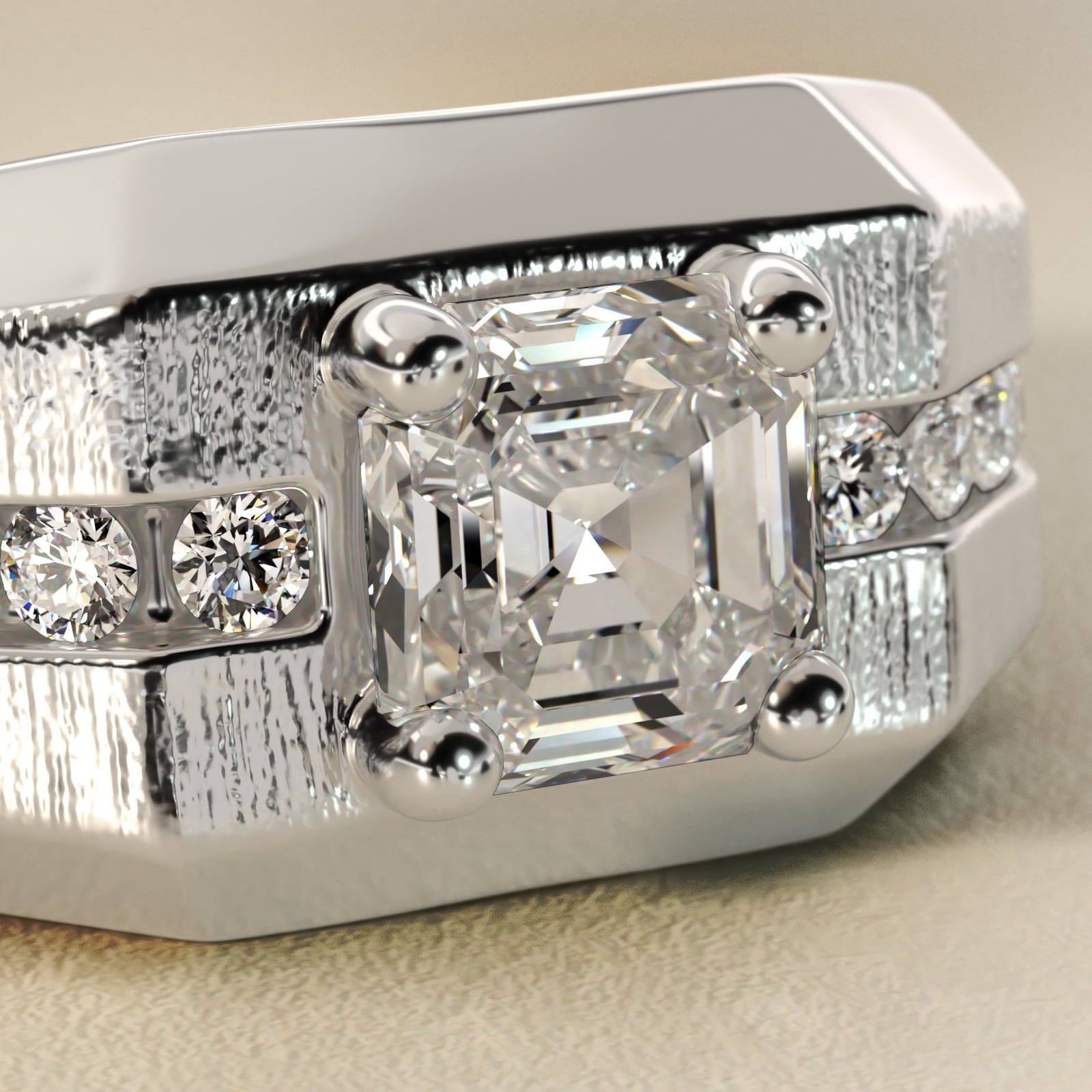 Men's Brushed Finish Diamond Channel Engagement Ring in 18k White Gold (1/4 ct. tw.) - Asscher Center