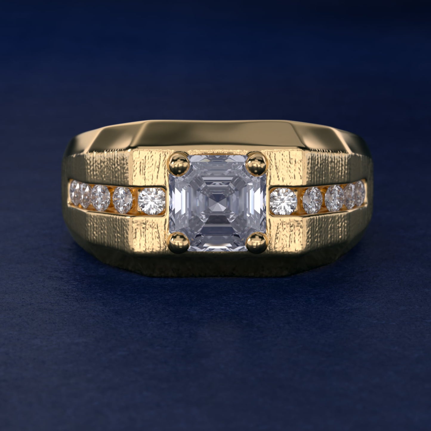 Men's Brushed Finish Diamond Channel Engagement Ring in 14k Yellow Gold (1/4 ct. tw.) - Asscher Center
