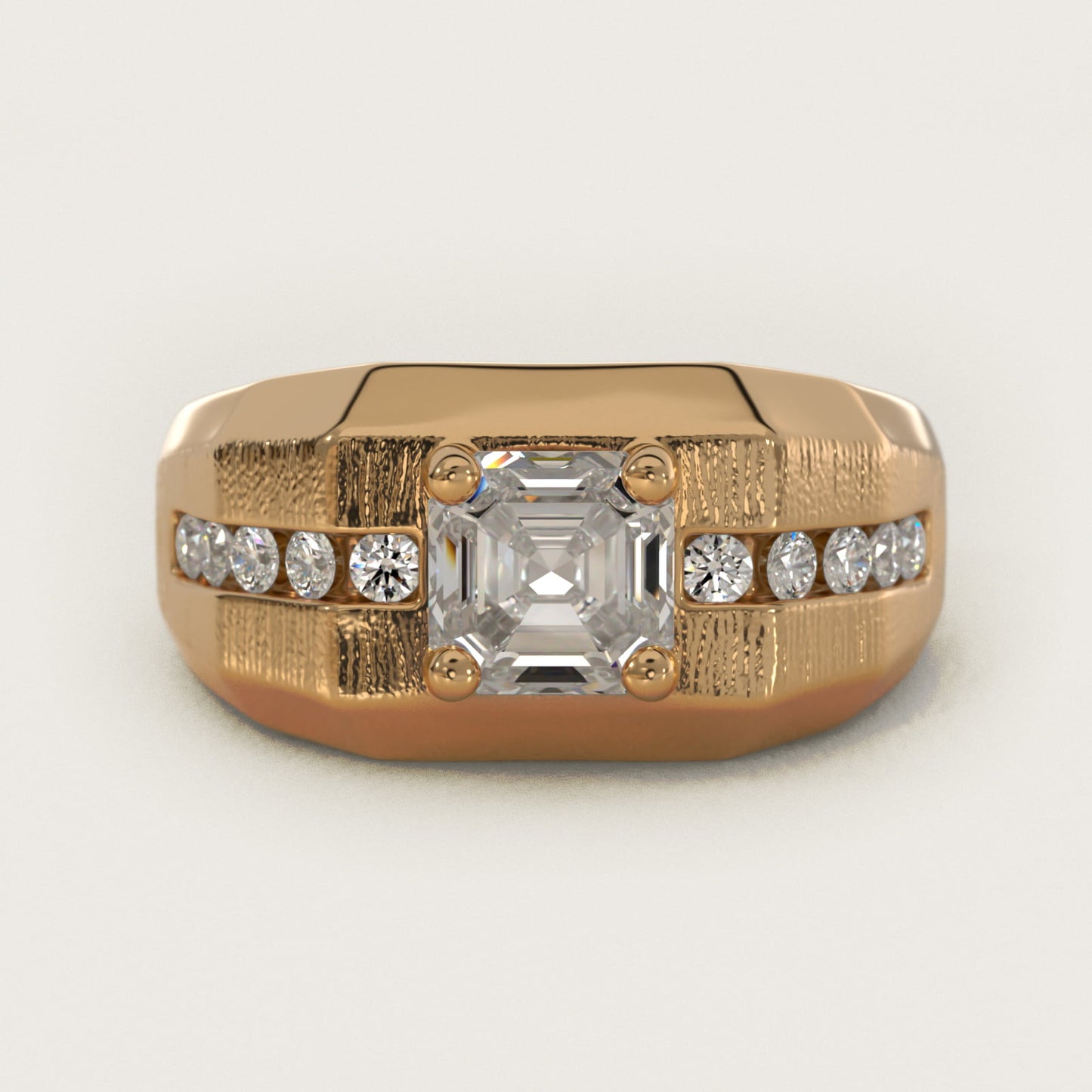 Men's Brushed Finish Diamond Channel Engagement Ring in 14k Yellow Gold (1/4 ct. tw.) - Asscher Center