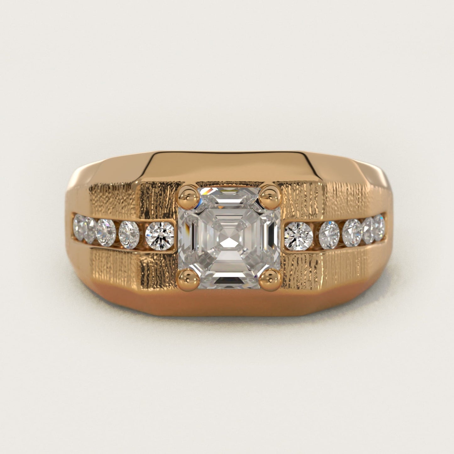Men's Brushed Finish Diamond Channel Engagement Ring in 18k Yellow Gold (1/4 ct. tw.) - Asscher Center
