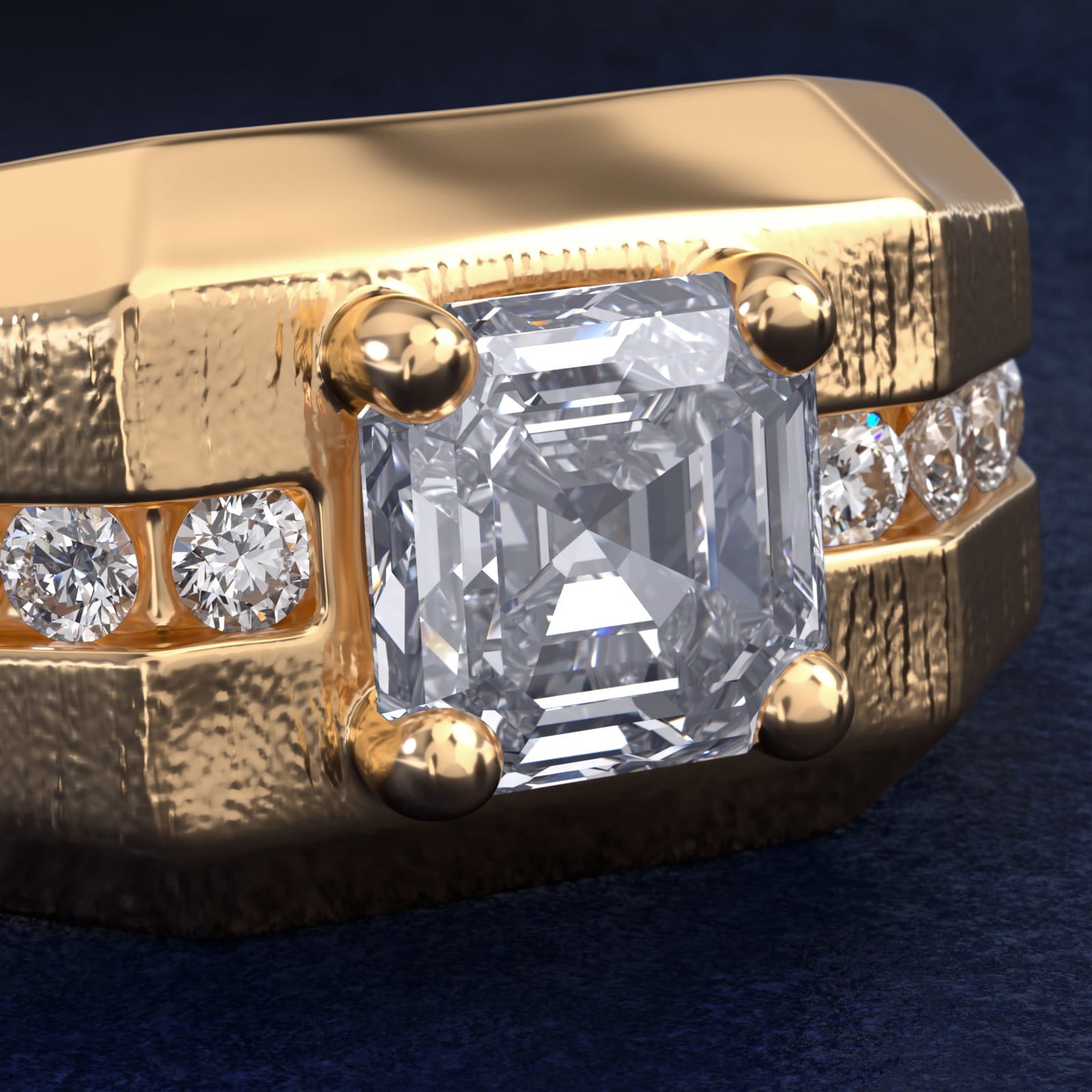 Men's Brushed Finish Diamond Channel Engagement Ring in 14k Yellow Gold (1/4 ct. tw.) - Asscher Center