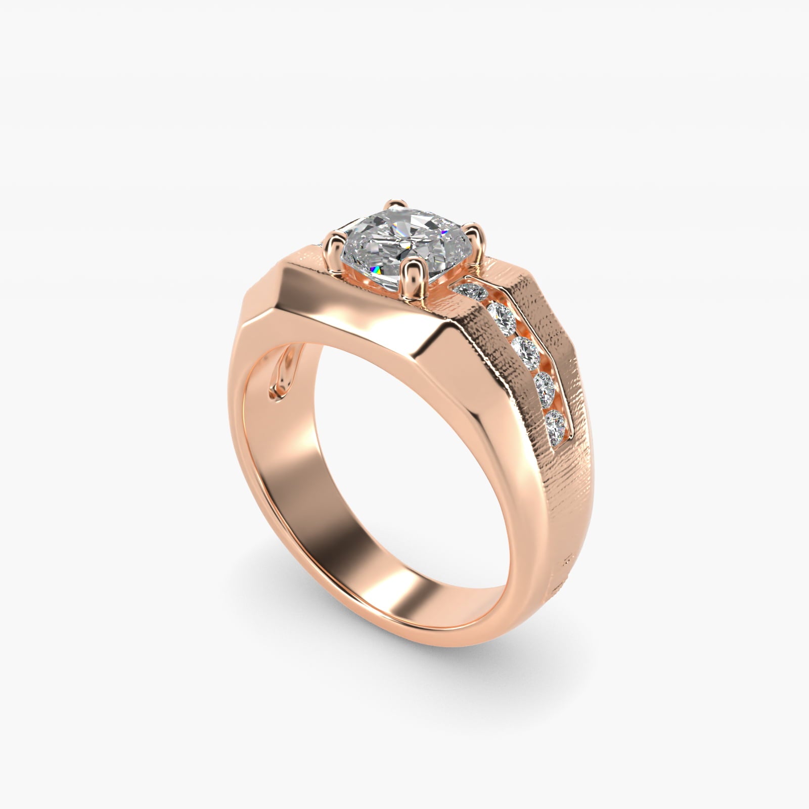 Men's Brushed Finish Diamond Channel Engagement Ring in 14k Rose Gold (1/4 ct. tw.) - Cushion Center