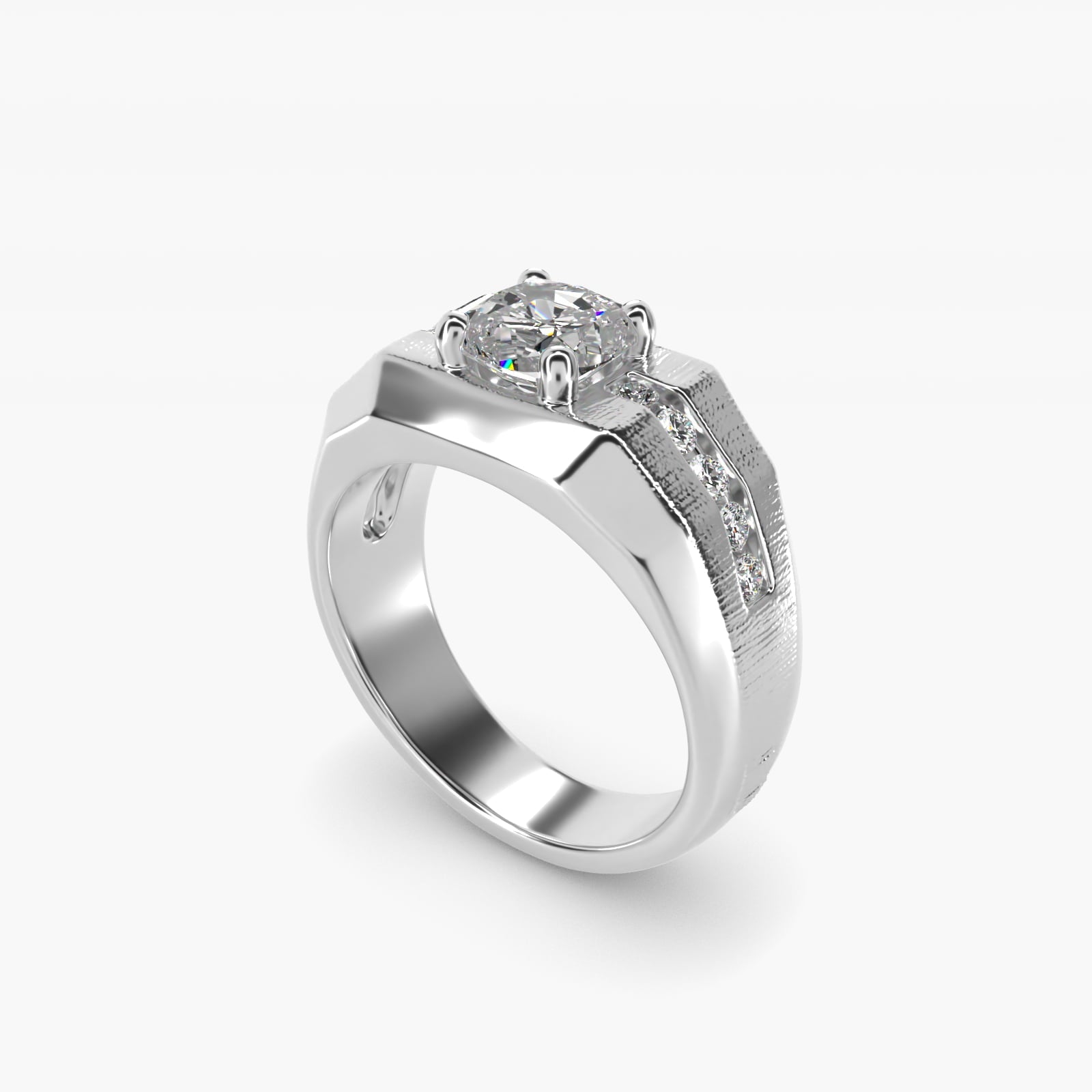 Men's Brushed Finish Diamond Channel Engagement Ring in 18k White Gold (1/4 ct. tw.) - Cushion Center