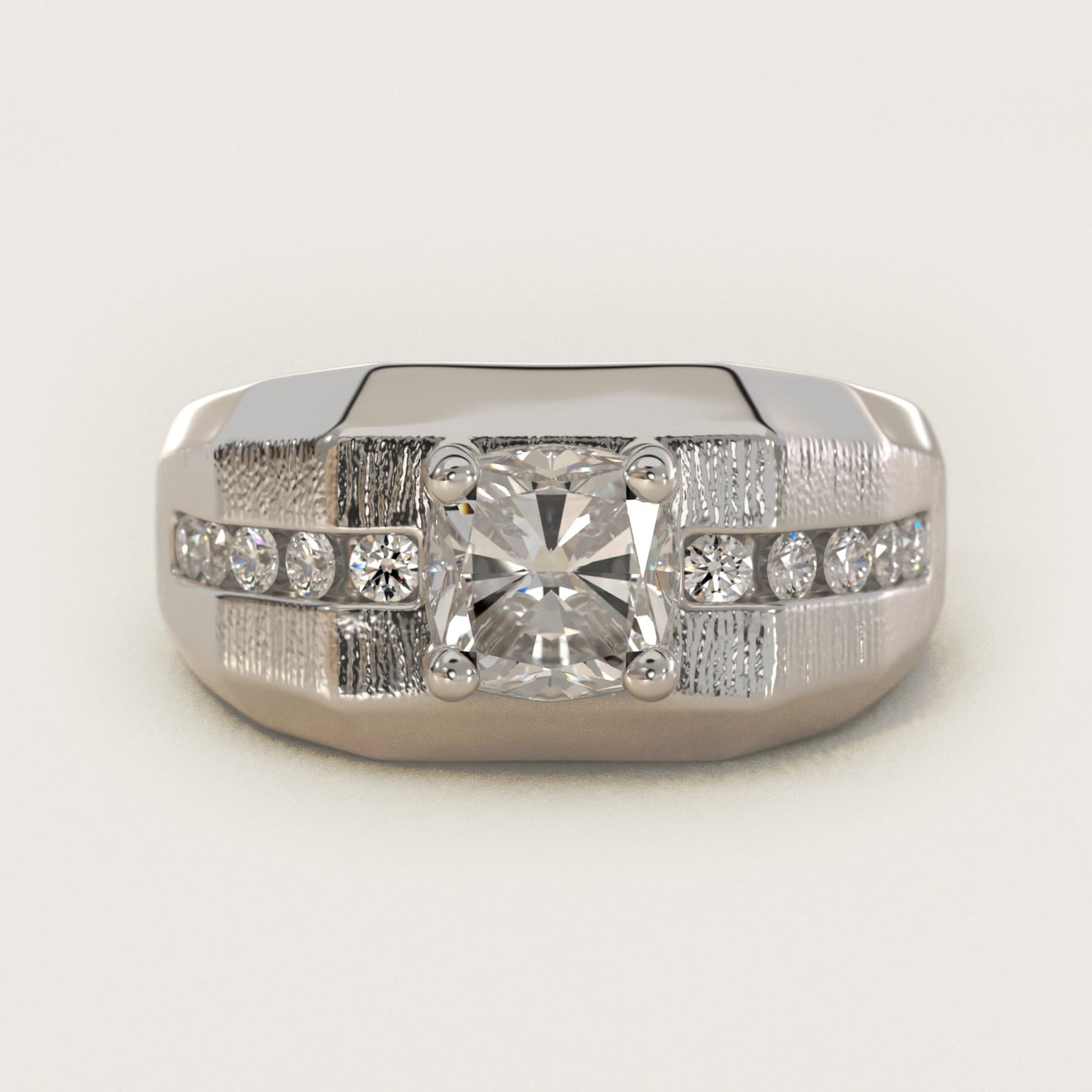 Men's Brushed Finish Diamond Channel Engagement Ring in 14k White Gold (1/4 ct. tw.) - Cushion Center