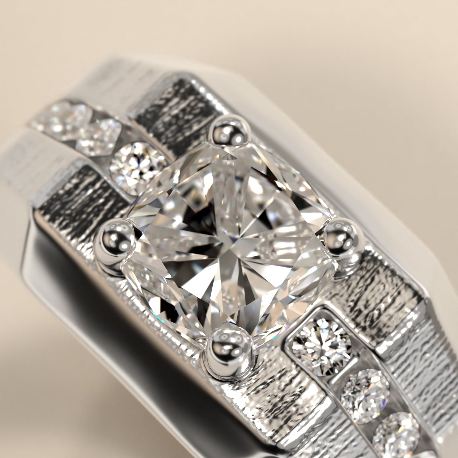 Men's Brushed Finish Diamond Channel Engagement Ring in Platinum (1/4 ct. tw.) - Cushion Center