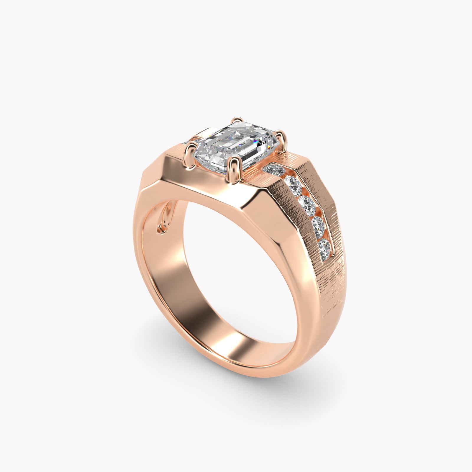 Men's Brushed Finish Diamond Channel Engagement Ring in 14k Rose Gold (1/4 ct. tw.) - Emerald Center