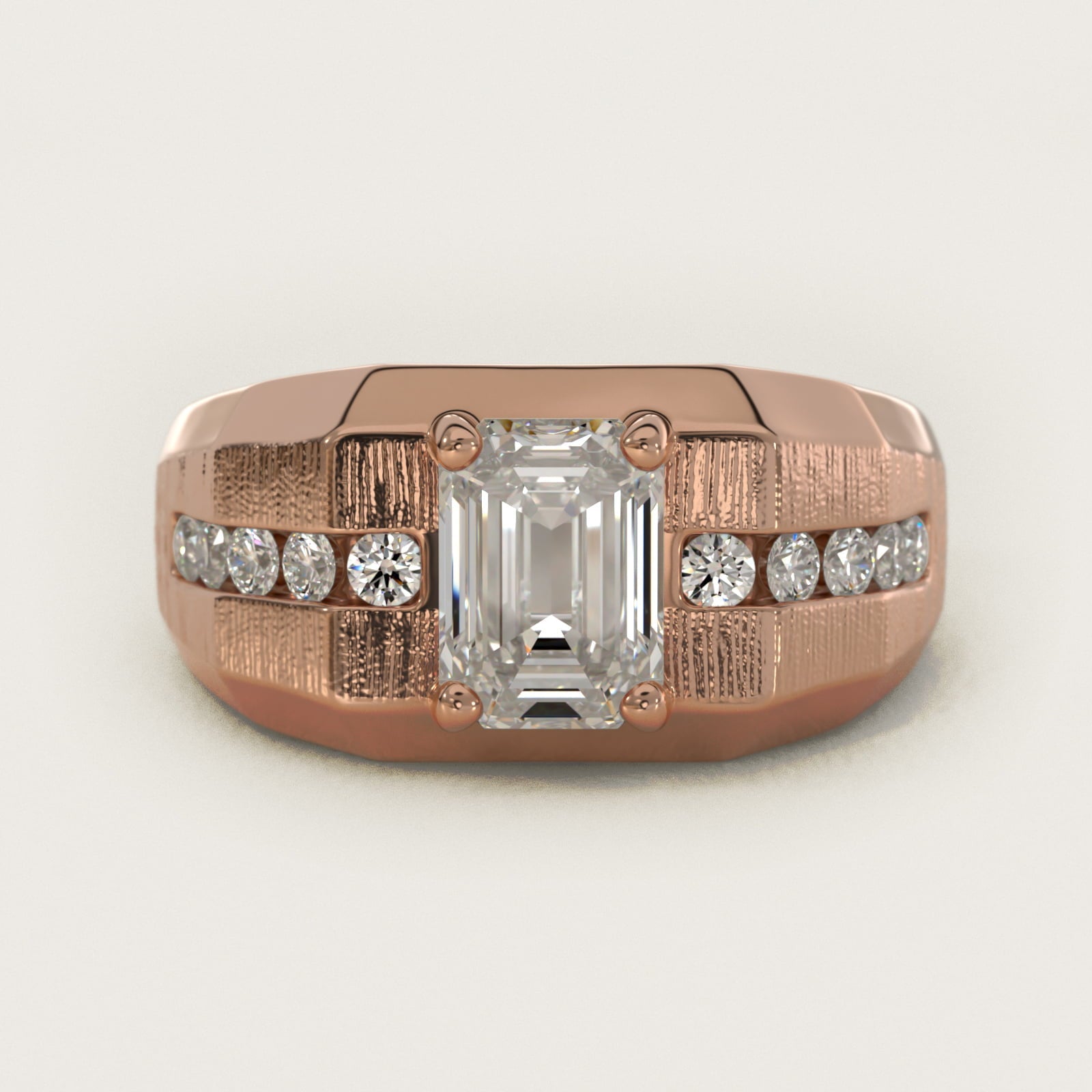Men's Brushed Finish Diamond Channel Engagement Ring in 18k Rose Gold (1/4 ct. tw.) - Emerald Center
