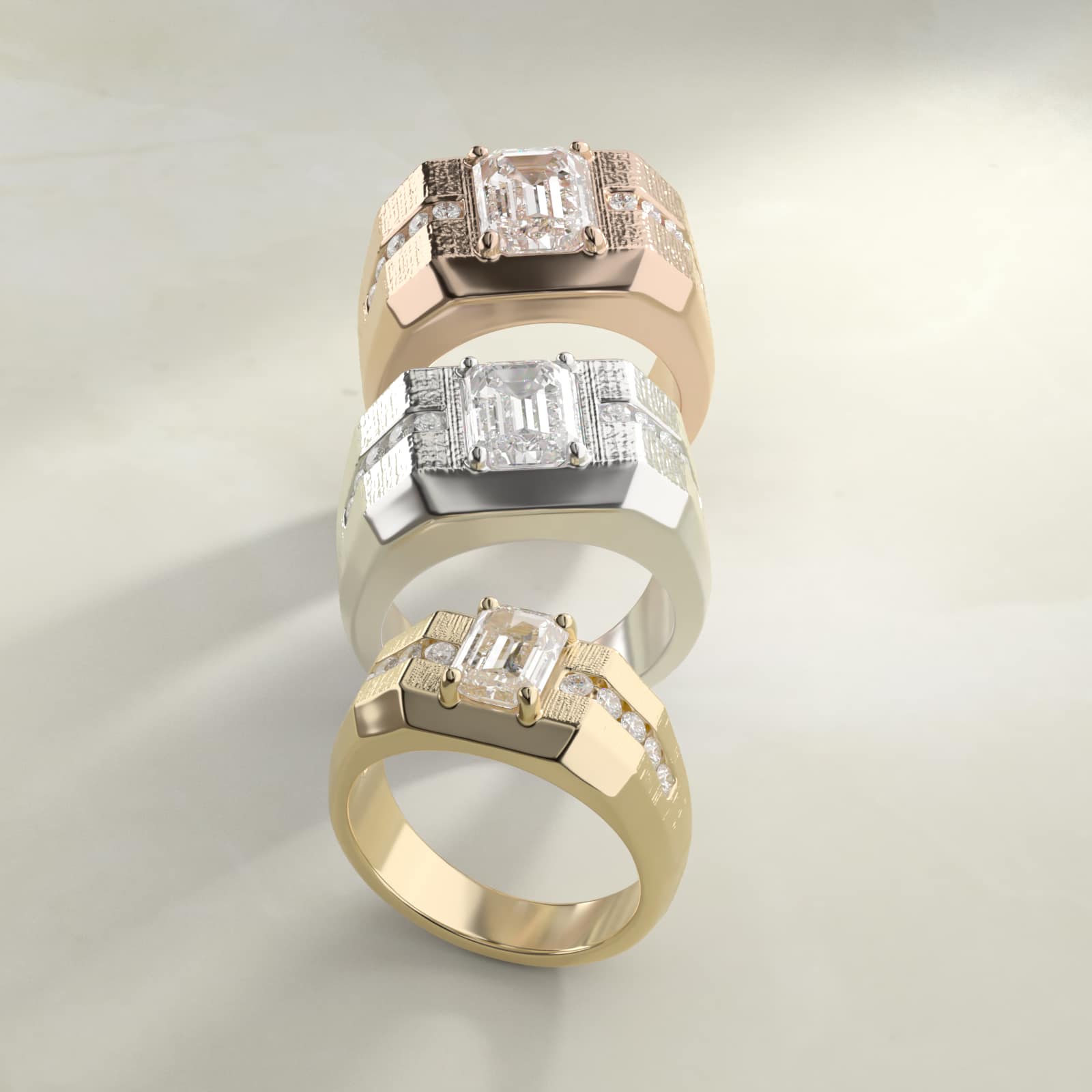 Men's Brushed Finish Diamond Channel Engagement Ring in 18k Rose Gold (1/4 ct. tw.) - Emerald Center