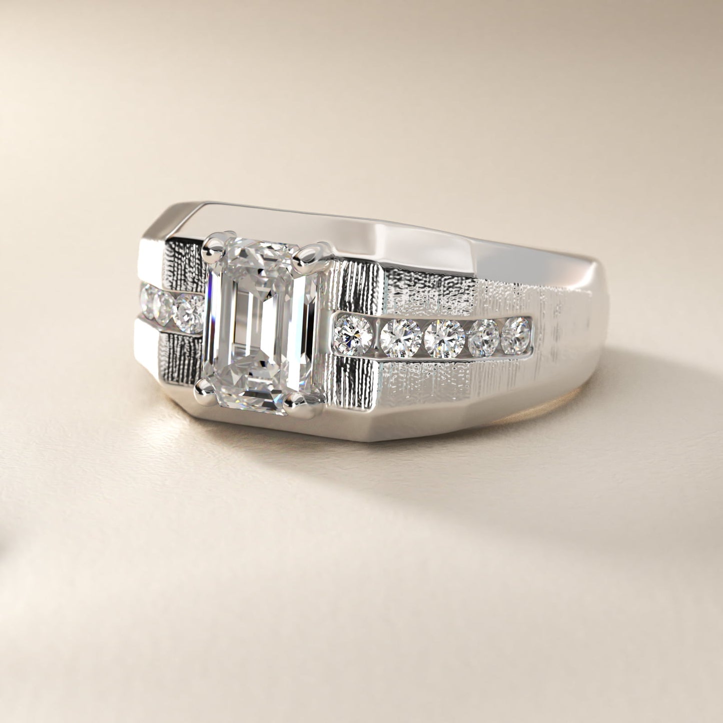 Men's Brushed Finish Diamond Channel Engagement Ring in 14k White Gold (1/4 ct. tw.) - Emerald Center