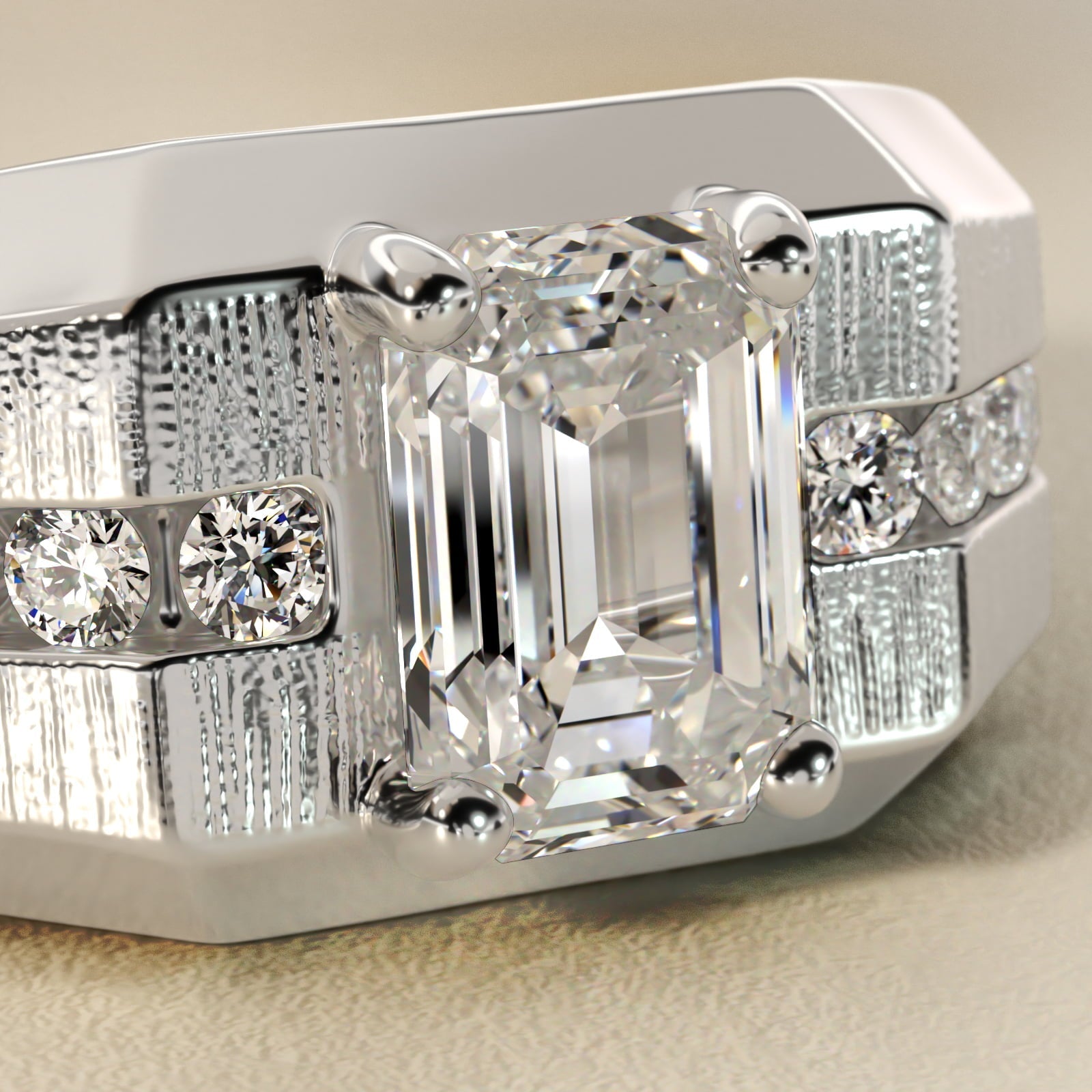 Men's Brushed Finish Diamond Channel Engagement Ring in 18k White Gold (1/4 ct. tw.) - Emerald Center