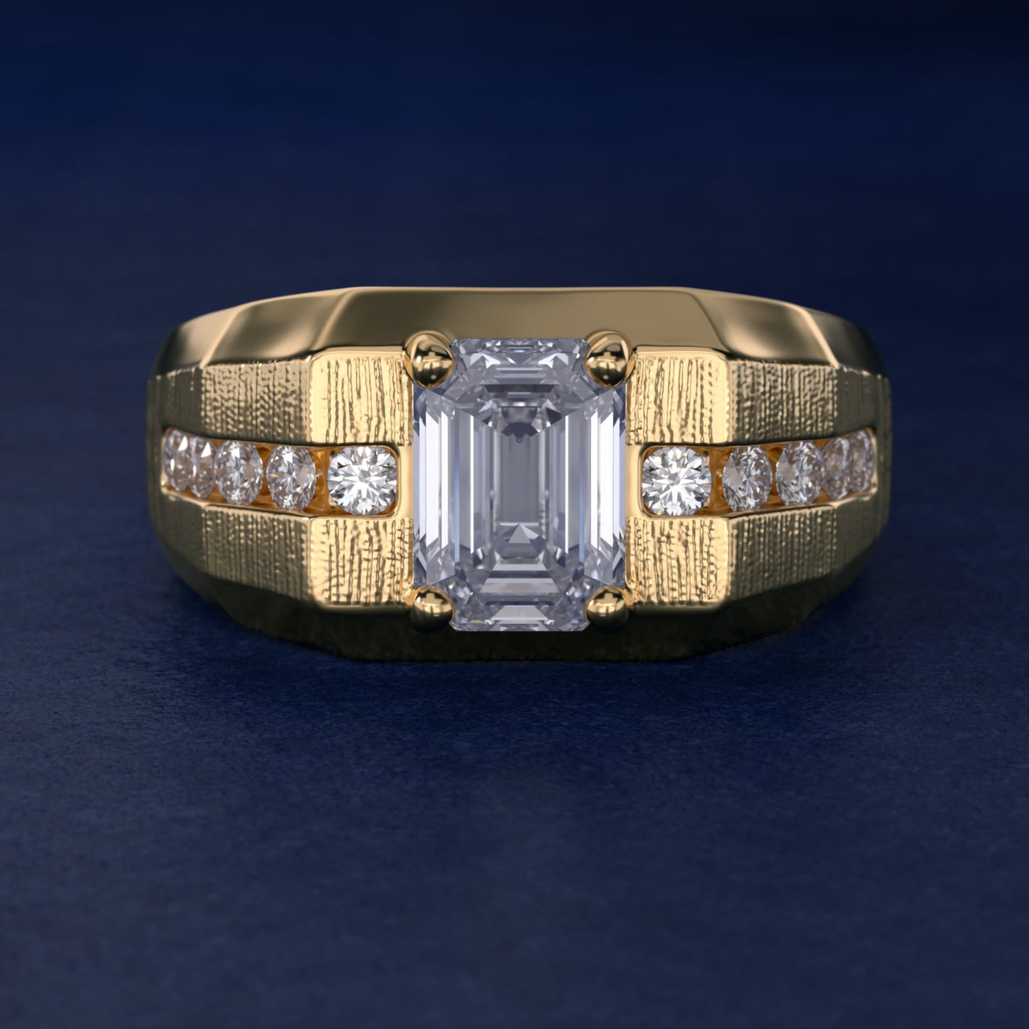 Men's Brushed Finish Diamond Channel Engagement Ring in 14k Yellow Gold (1/4 ct. tw.) - Emerald Center