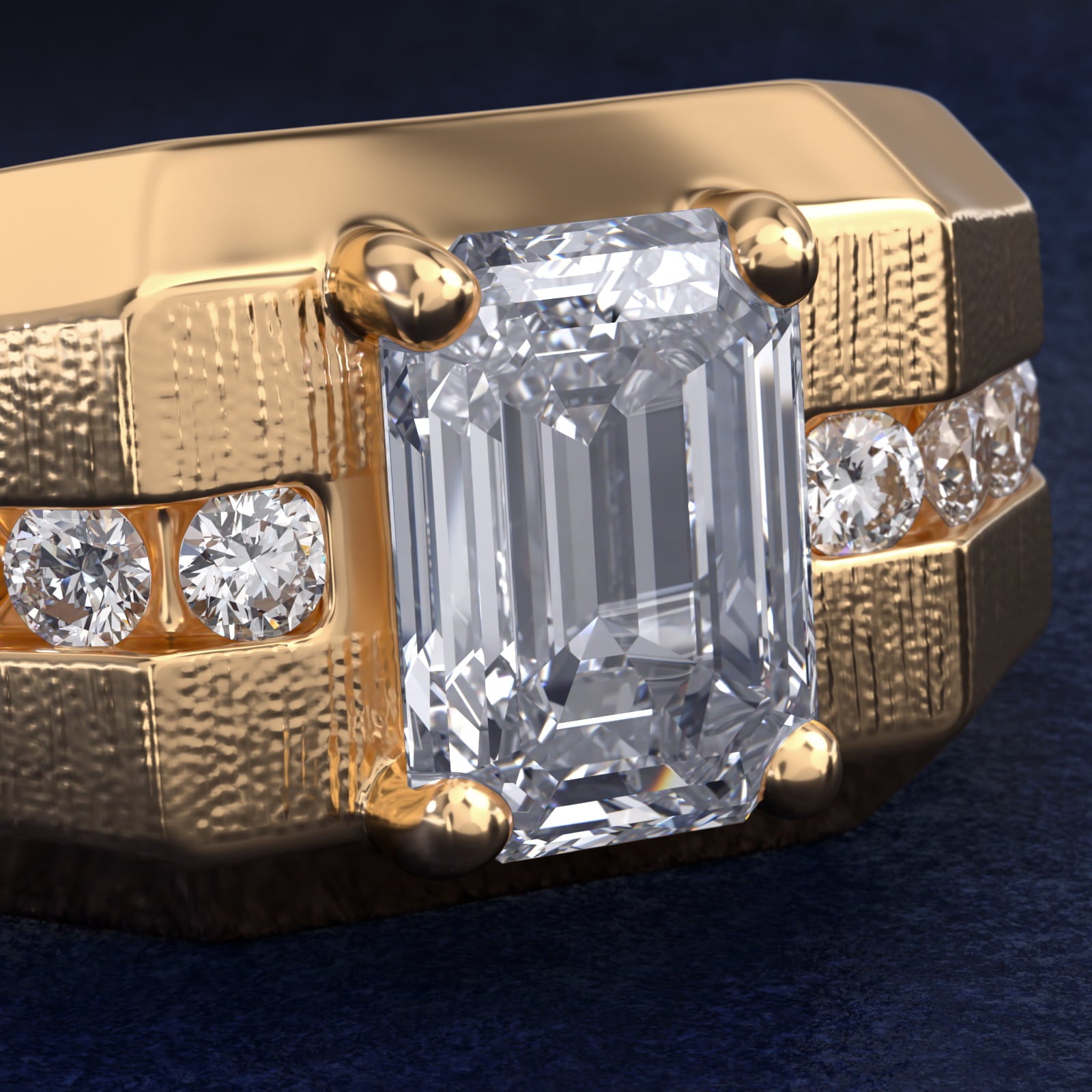 Men's Brushed Finish Diamond Channel Engagement Ring in 14k Yellow Gold (1/4 ct. tw.) - Emerald Center
