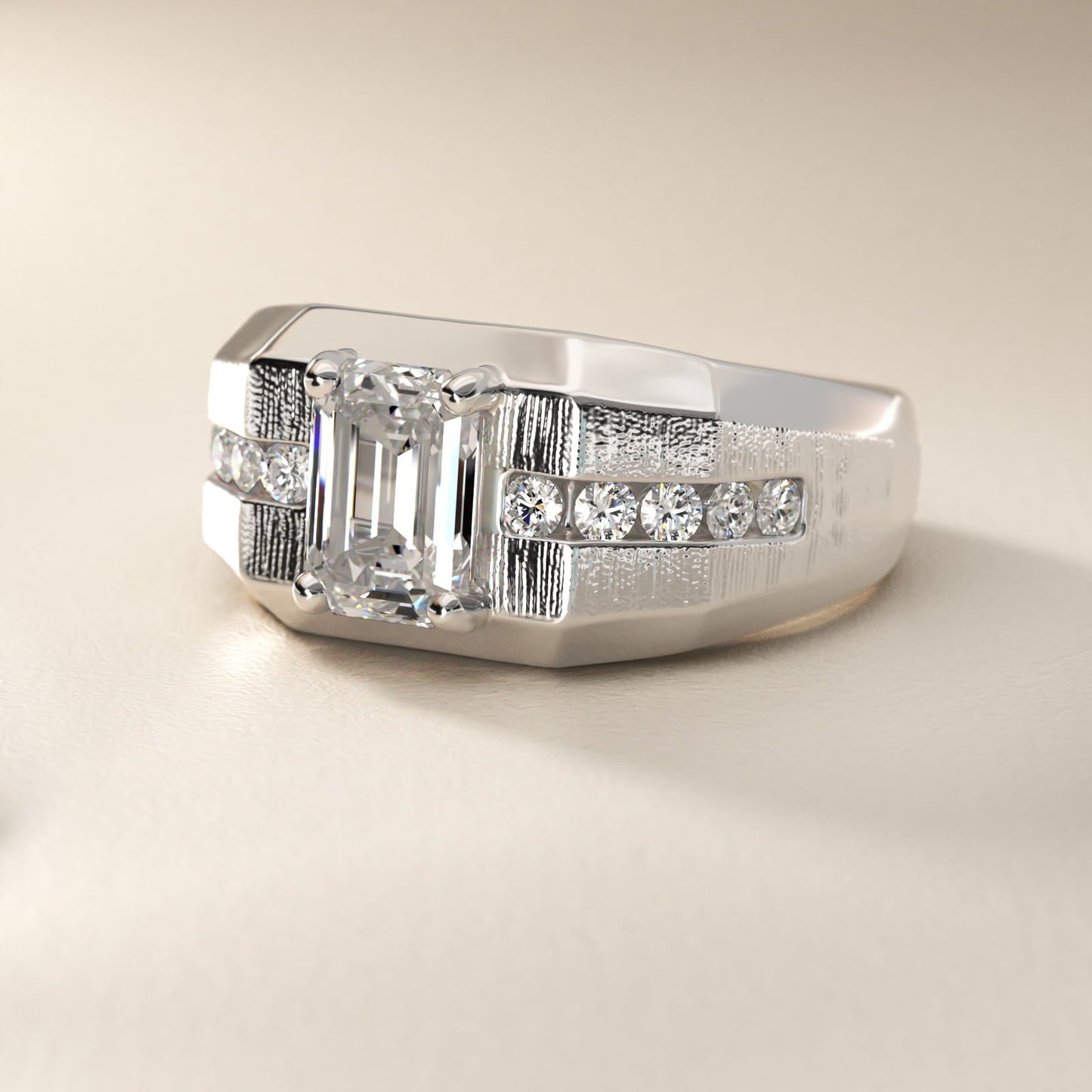 Men's Brushed Finish Diamond Channel Engagement Ring in Platinum (1/4 ct. tw.) - Emerald Center
