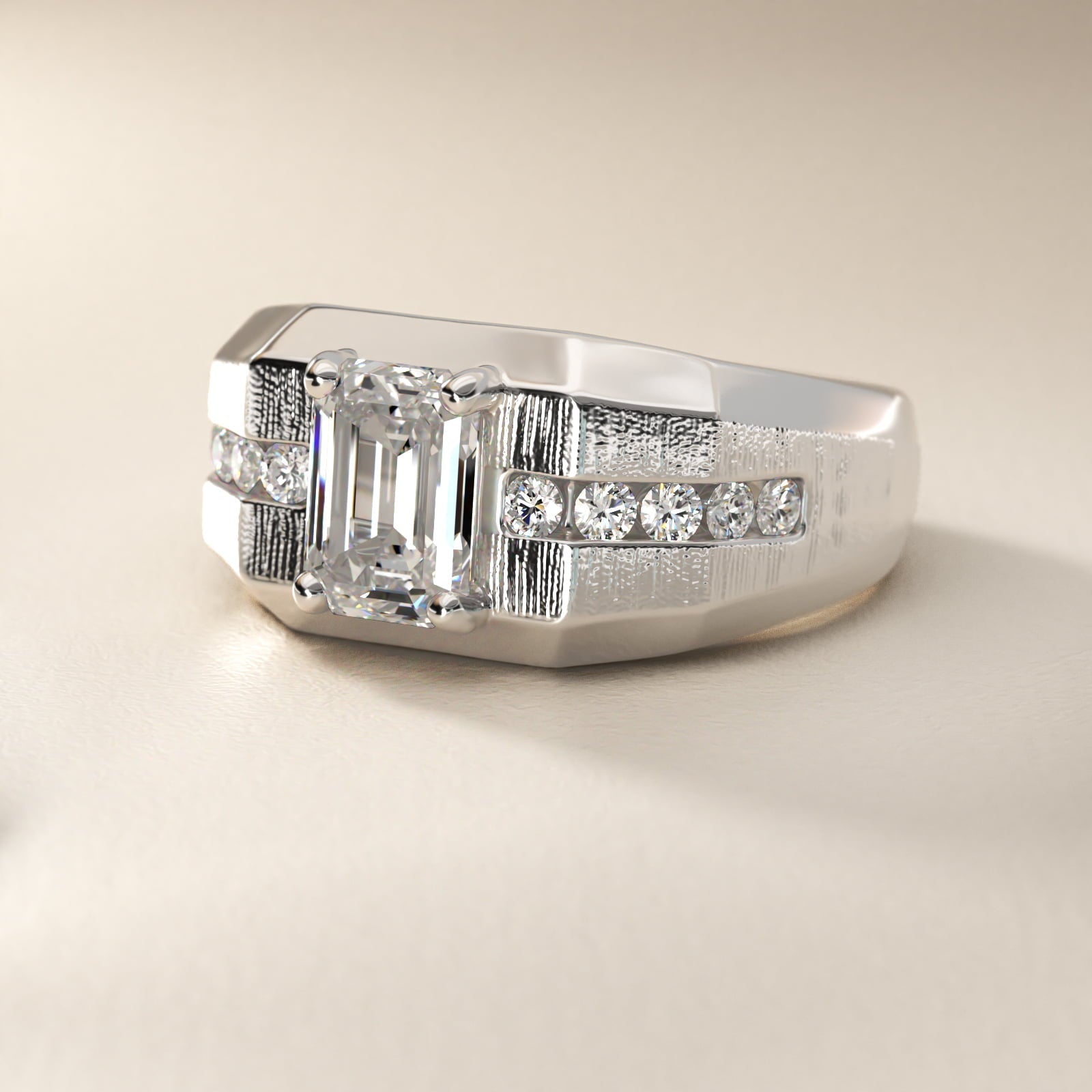 Men's Brushed Finish Diamond Channel Engagement Ring in Platinum (1/4 ct. tw.) - Emerald Center