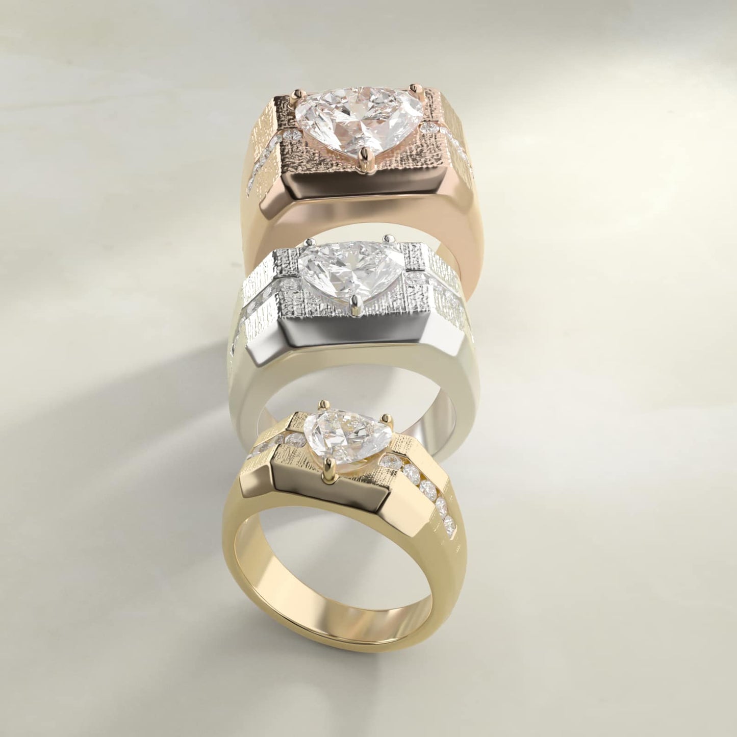 Men's Brushed Finish Diamond Channel Engagement Ring in 14k Rose Gold (1/4 ct. tw.) - Heart Center