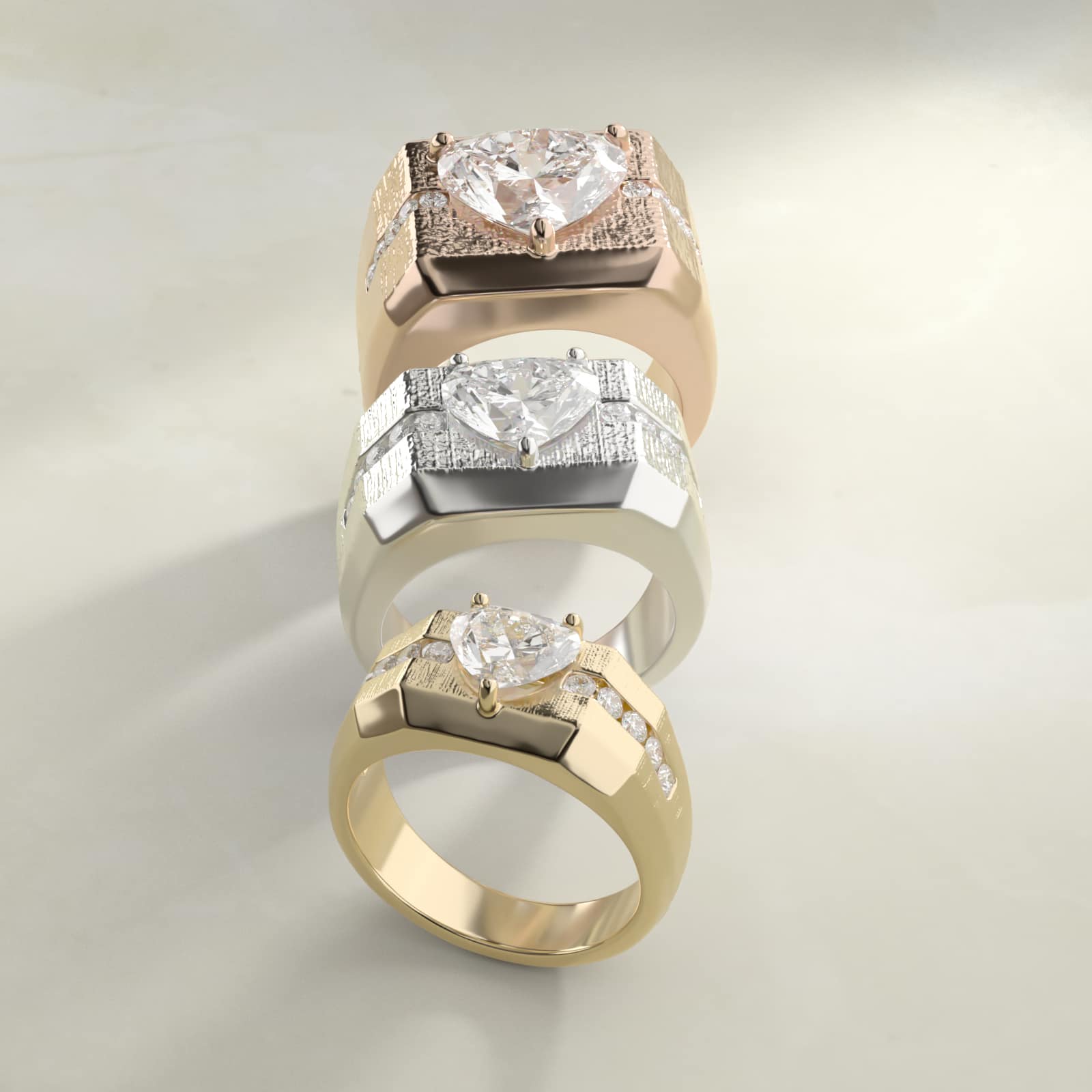Men's Brushed Finish Diamond Channel Engagement Ring in 14k Rose Gold (1/4 ct. tw.) - Heart Center