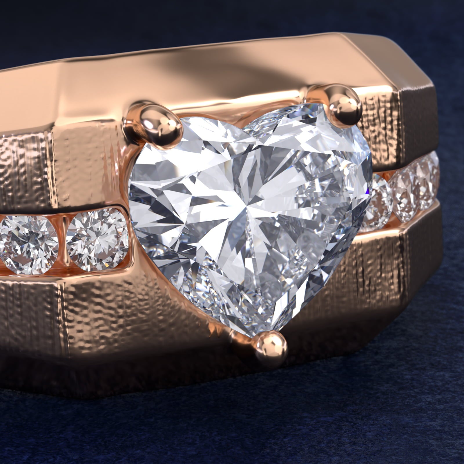 Men's Brushed Finish Diamond Channel Engagement Ring in 14k Rose Gold (1/4 ct. tw.) - Heart Center