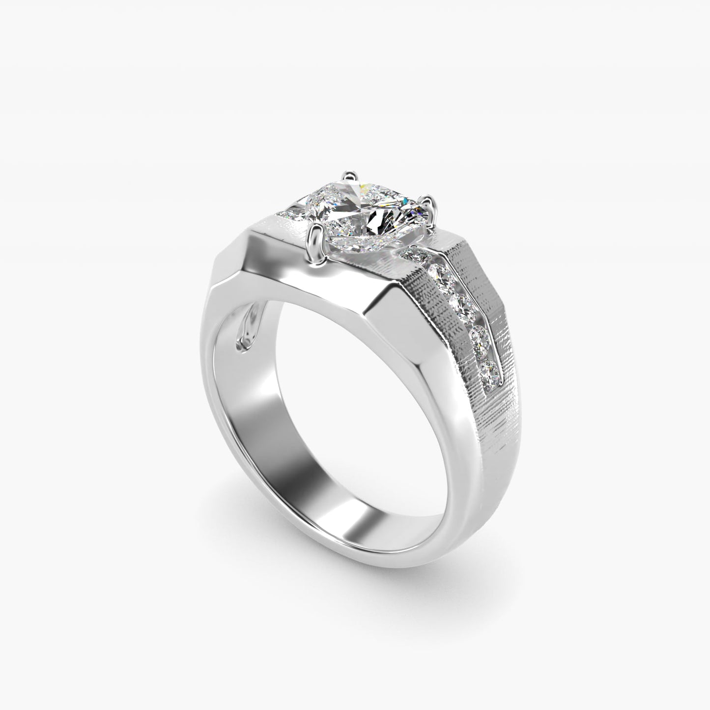 Men's Brushed Finish Diamond Channel Engagement Ring in 14k White Gold (1/4 ct. tw.) - Heart Center