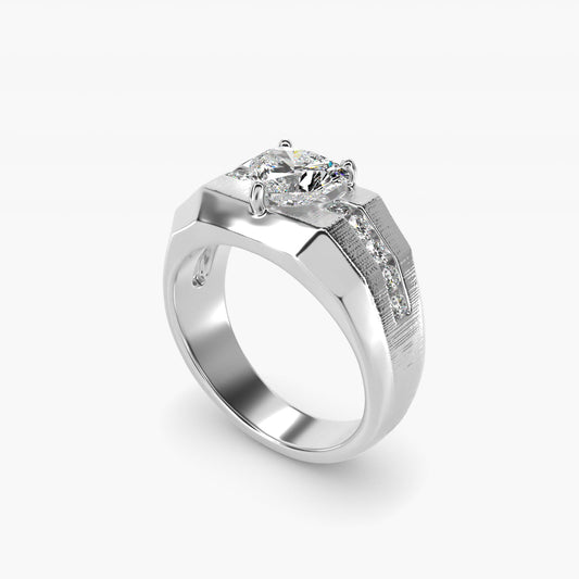 Men's Brushed Finish Diamond Channel Engagement Ring in 14k White Gold (1/4 ct. tw.) - Heart Center