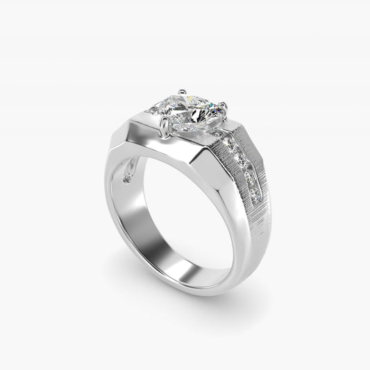 Men's Brushed Finish Diamond Channel Engagement Ring in 18k White Gold (1/4 ct. tw.) - Heart Center