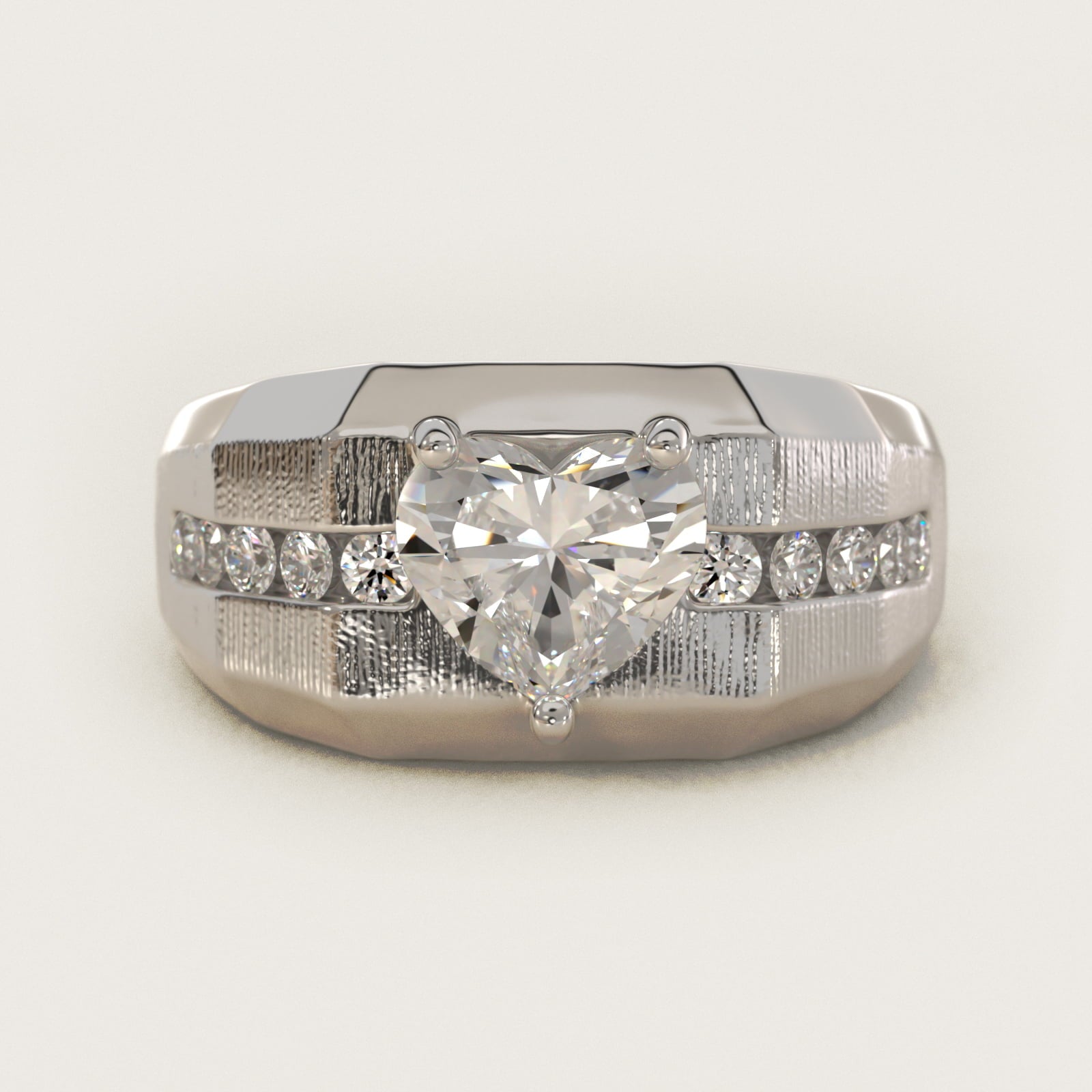 Men's Brushed Finish Diamond Channel Engagement Ring in 14k White Gold (1/4 ct. tw.) - Heart Center