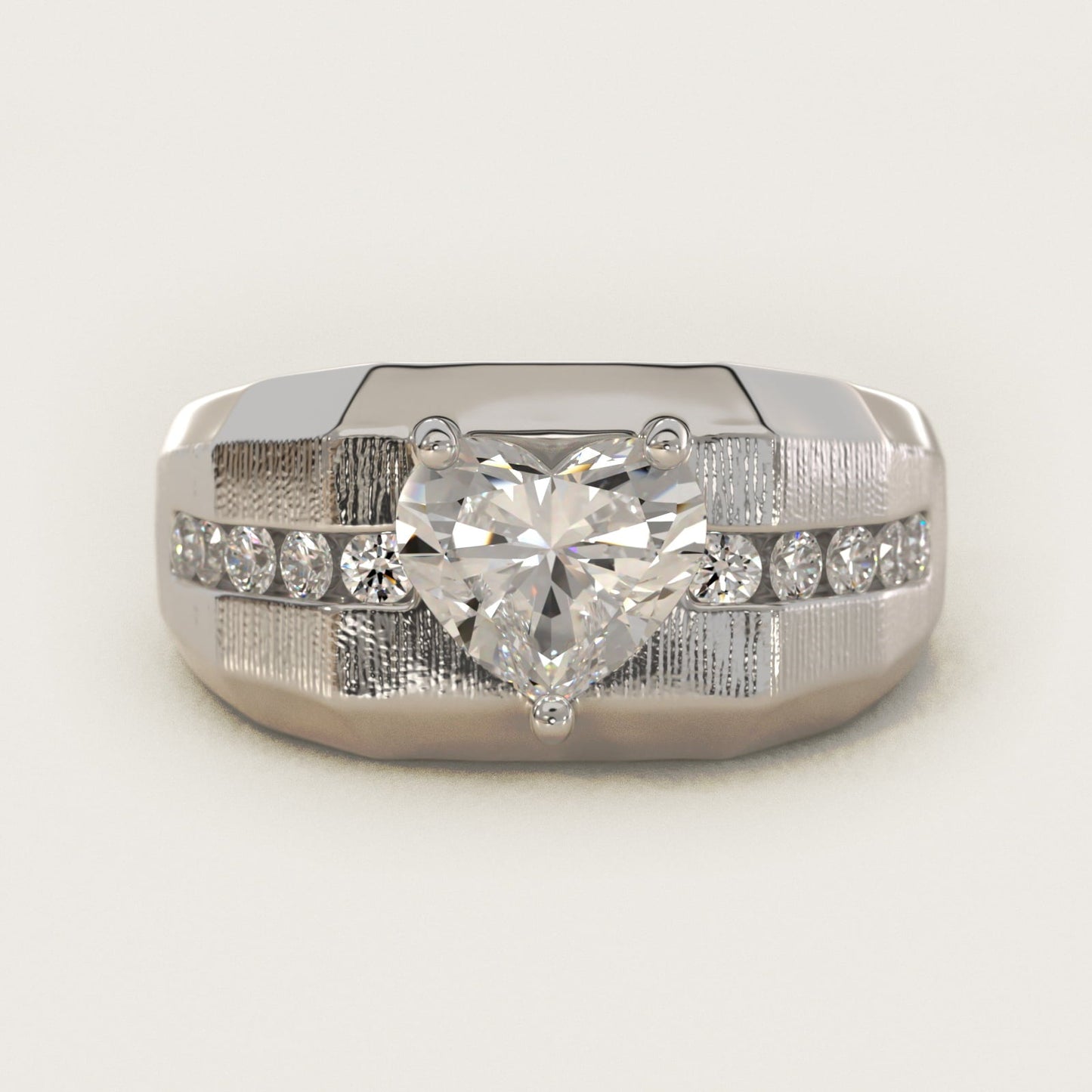 Men's Brushed Finish Diamond Channel Engagement Ring in 18k White Gold (1/4 ct. tw.) - Heart Center