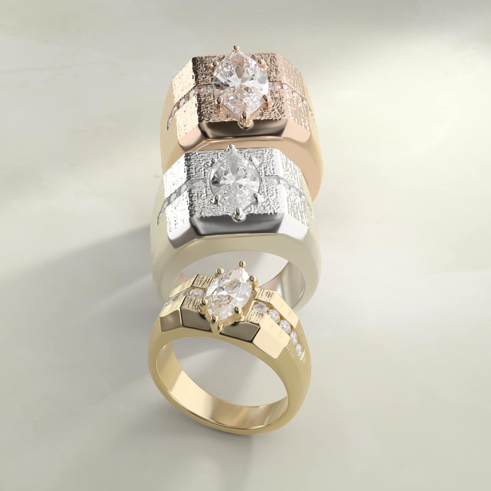 Men's Brushed Finish Diamond Channel Engagement Ring in 14k Rose Gold (1/4 ct. tw.) - Marquise Center