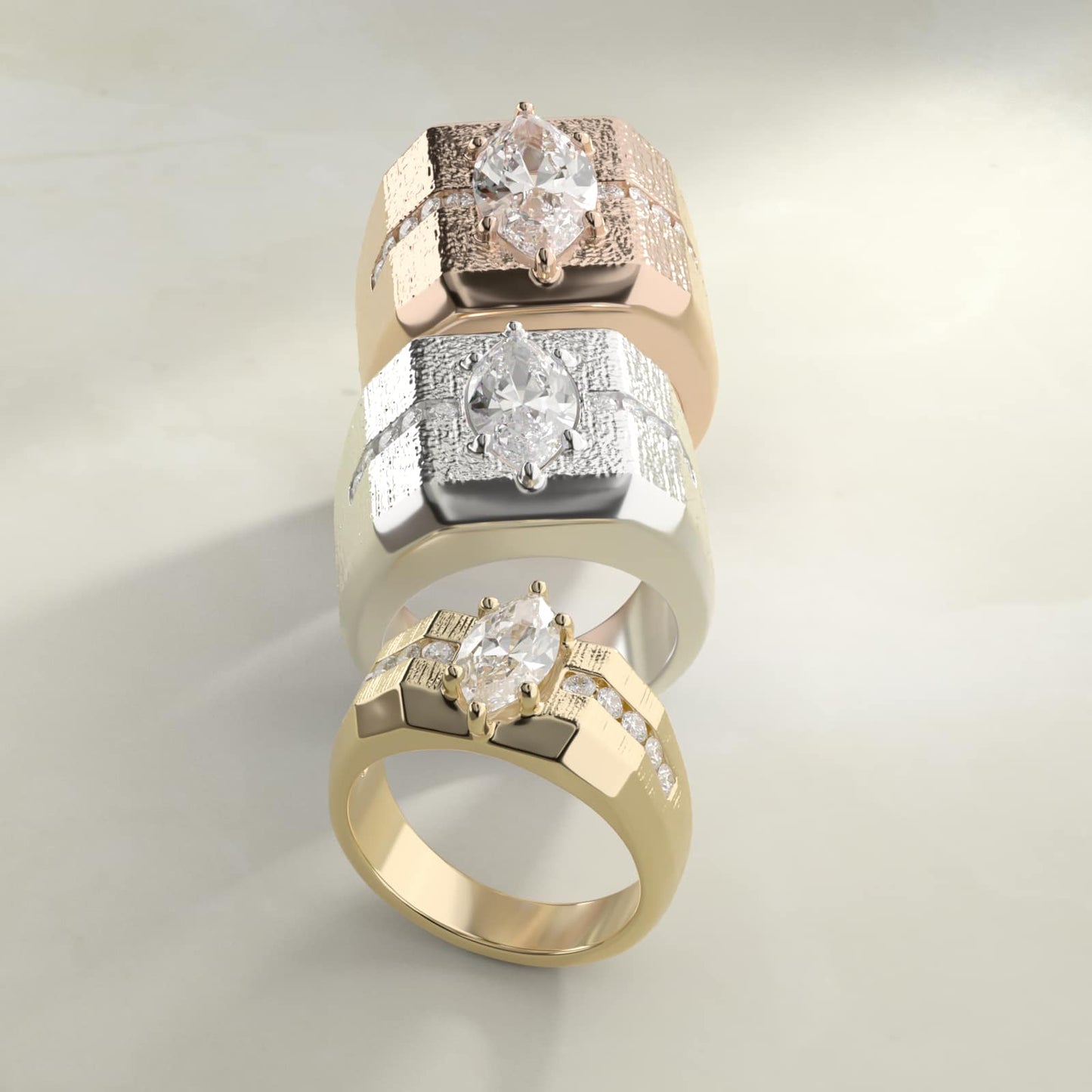 Men's Brushed Finish Diamond Channel Engagement Ring in 18k Rose Gold (1/4 ct. tw.) - Marquise Center