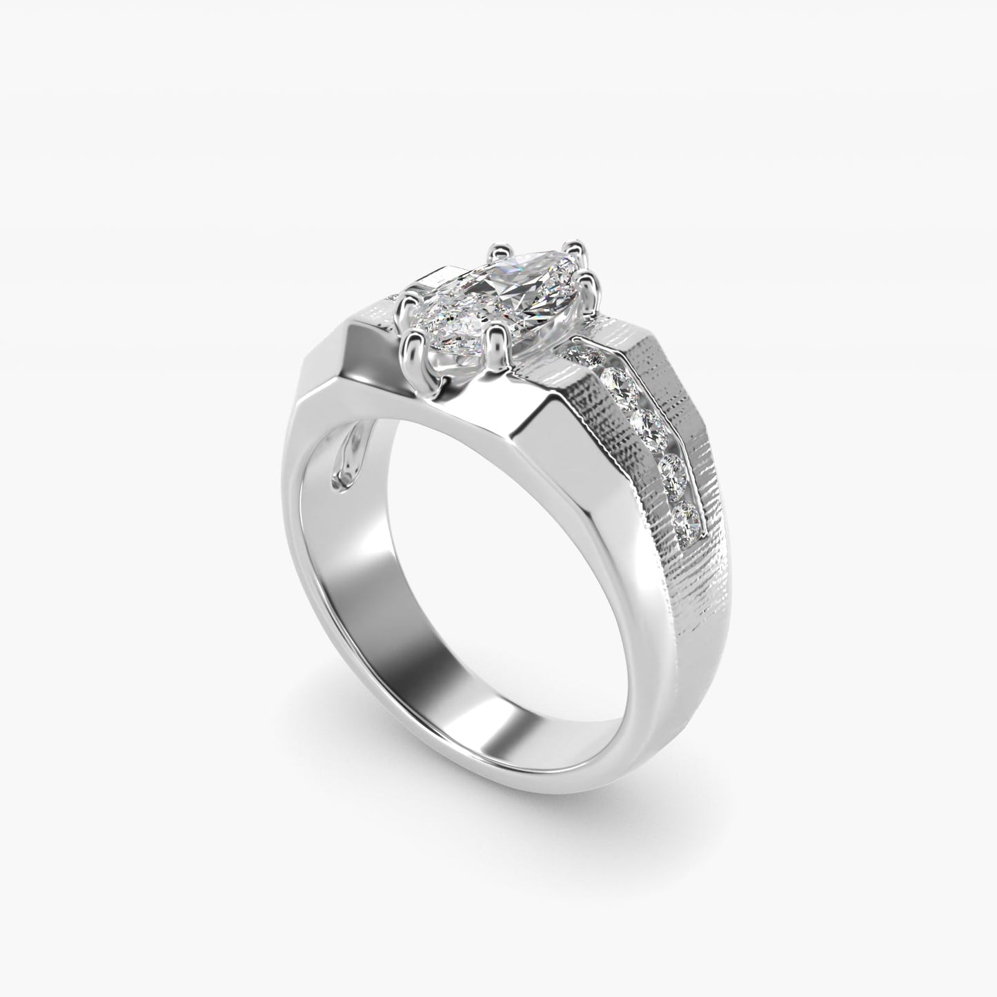 Men's Brushed Finish Diamond Channel Engagement Ring in 18k White Gold (1/4 ct. tw.) - Marquise Center